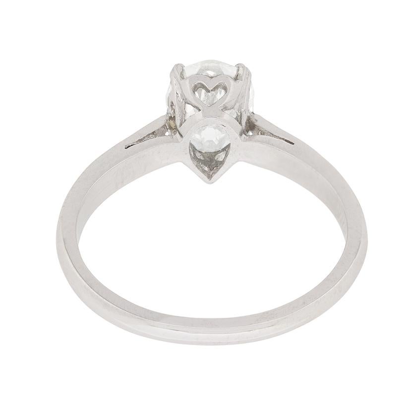 Edwardian Antique 1.10 Carat Pear-Shaped Diamond Solitaire Ring, circa 1900s For Sale