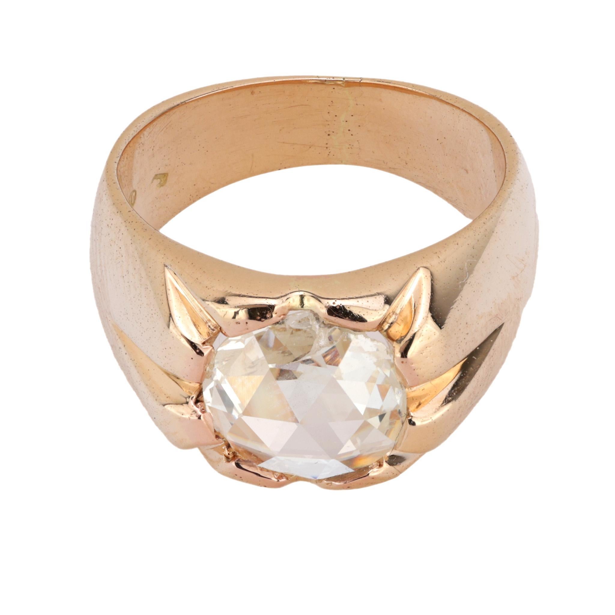 Anillo antiguo de oro rosa de 14k con diamante talla rosa de 1,10 quilates Victoriano