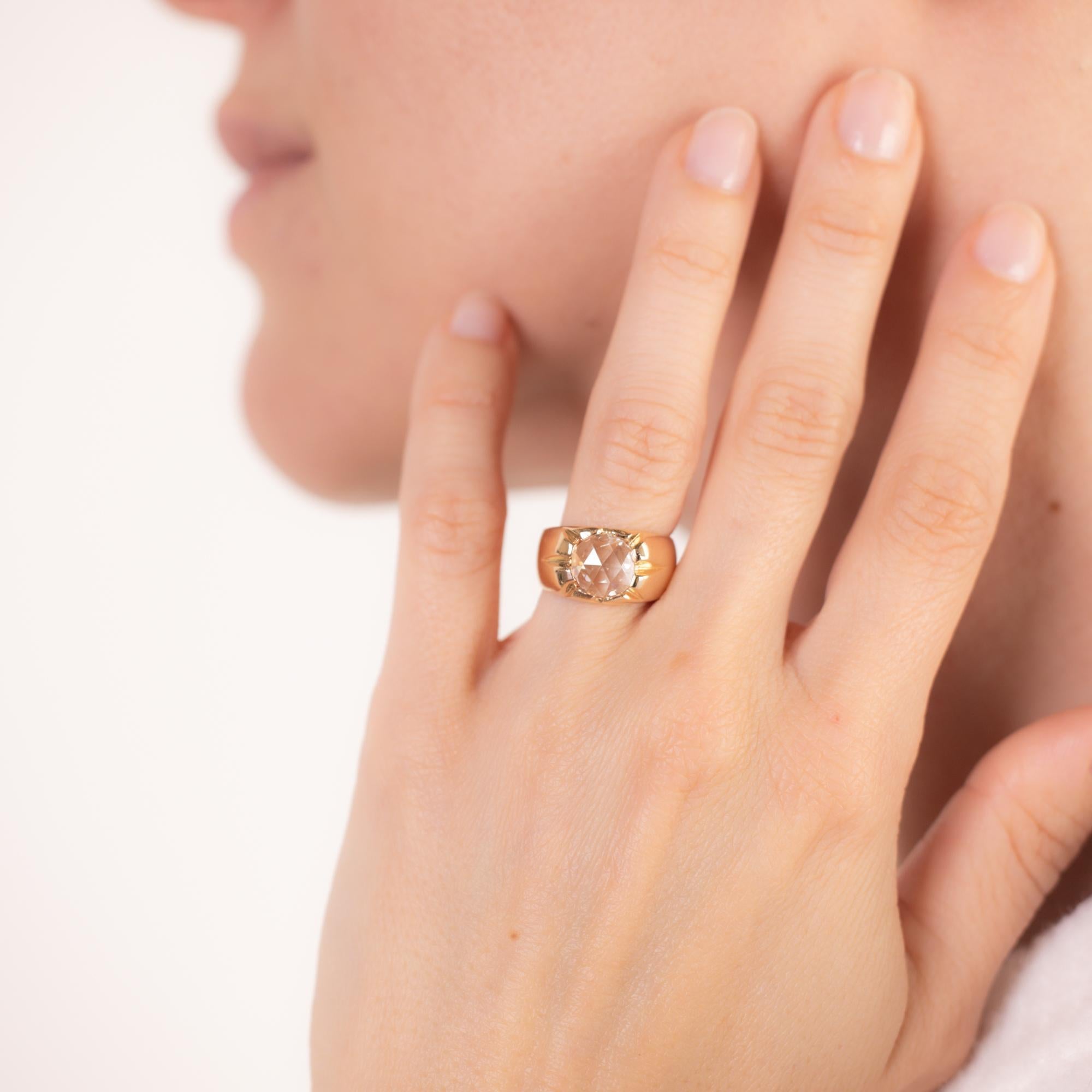 Anillo antiguo de oro rosa de 14k con diamante talla rosa de 1,10 quilates Corte rosa