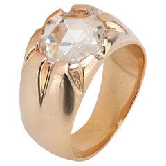 Anillo antiguo de oro rosa de 14k con diamante talla rosa de 1,10 quilates
