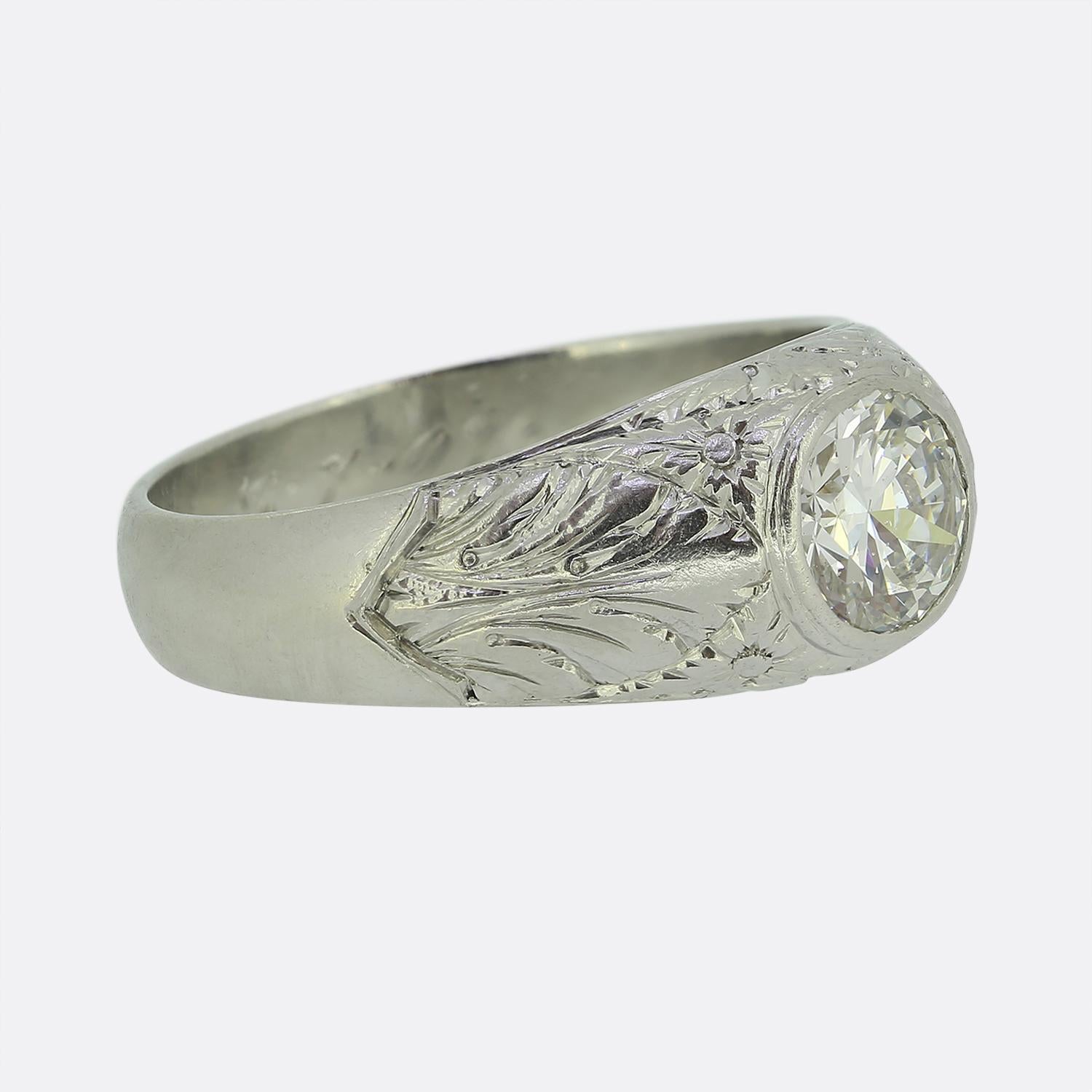 Édouardien Bague ancienne en diamant de 1,10 carat Single Stone en vente