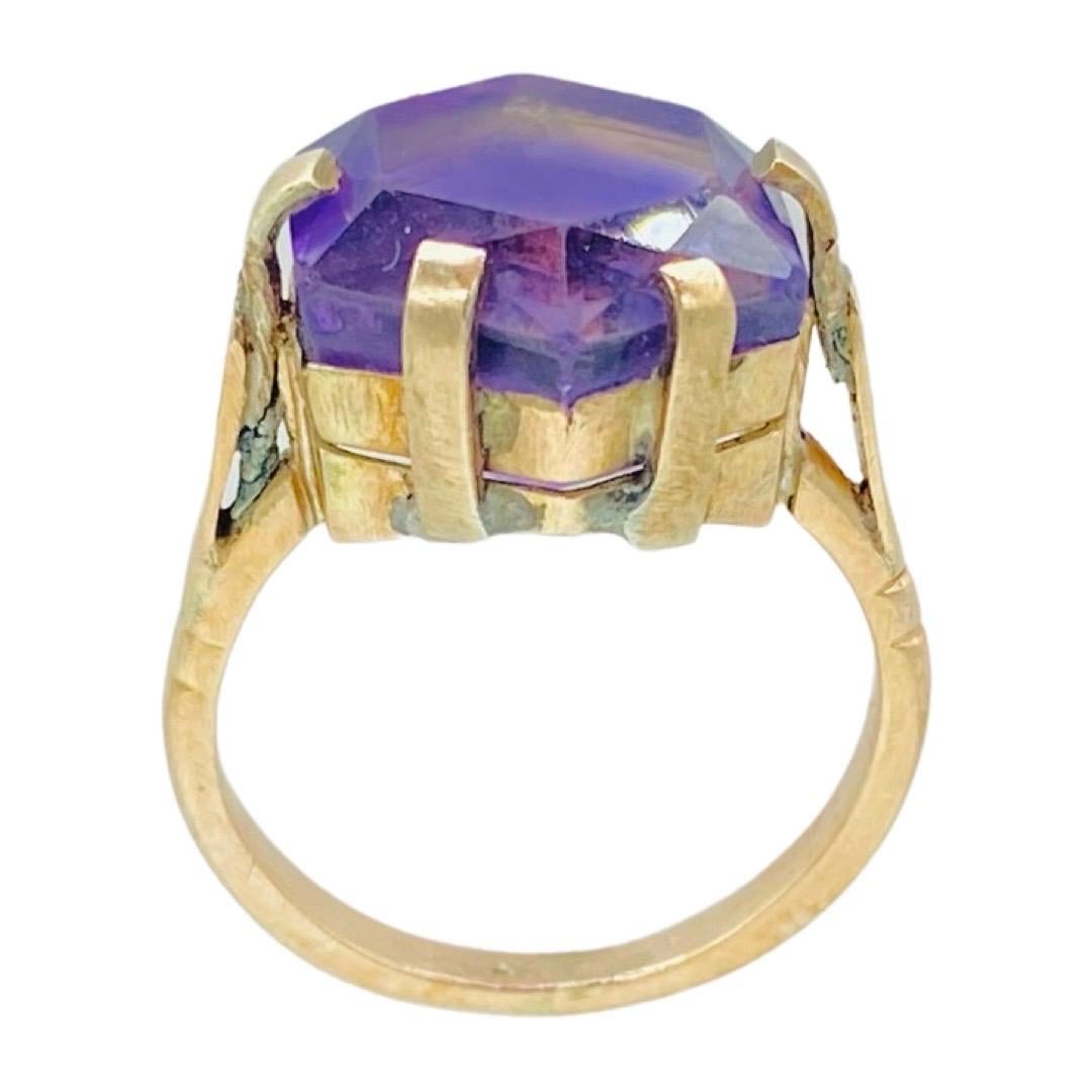 Antique 11.07 Carat Octagon Single Cut Amethyst Cocktail Ring 9k In Good Condition For Sale In Miami, FL
