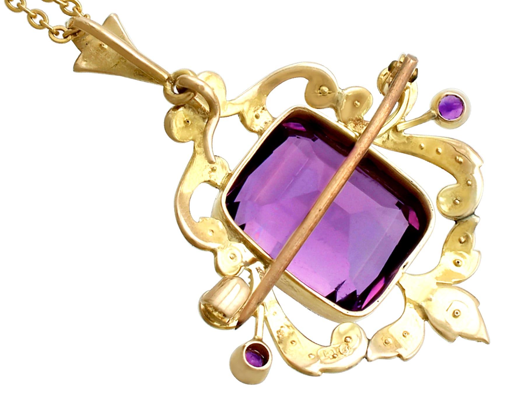 Antique 11.09 Carat Amethyst and Pearl Yellow Gold Pendant In Excellent Condition For Sale In Jesmond, Newcastle Upon Tyne