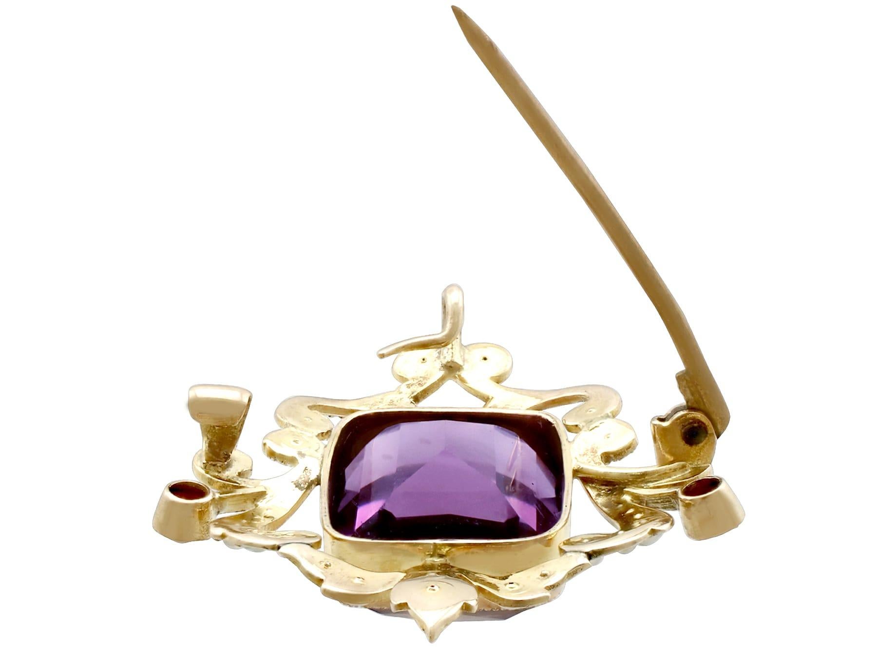Women's Antique 11.09 Carat Amethyst and Pearl Yellow Gold Pendant For Sale