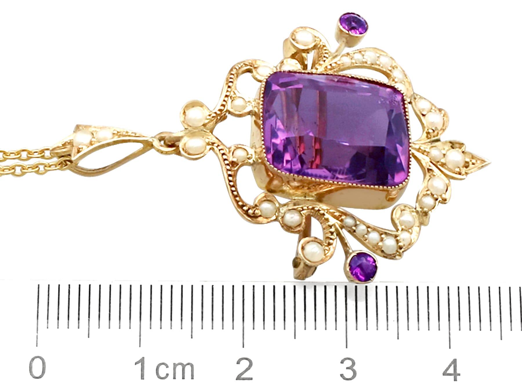 Antique 11.09 Carat Amethyst and Pearl Yellow Gold Pendant For Sale 1