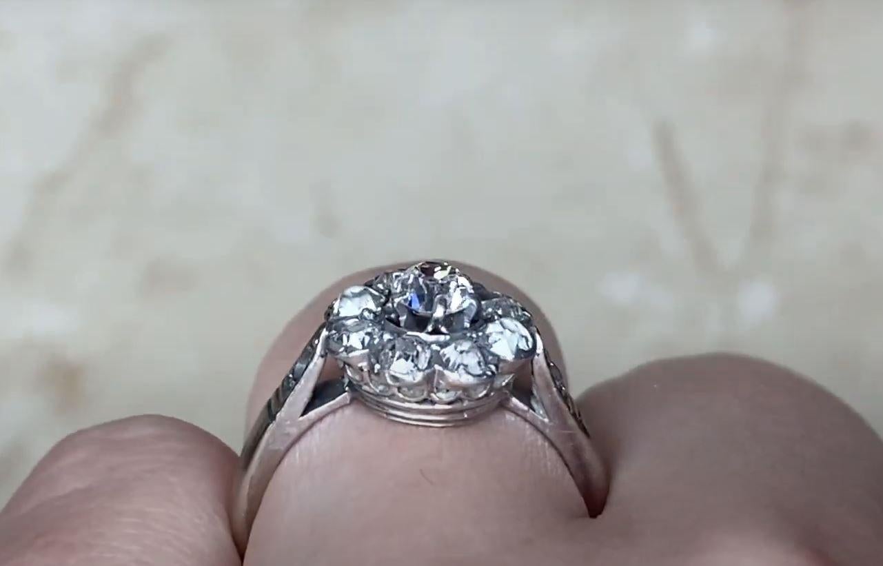 Antique 1.10ct Old European Cut Diamond Cluster Engagement Ring, Platinum 2