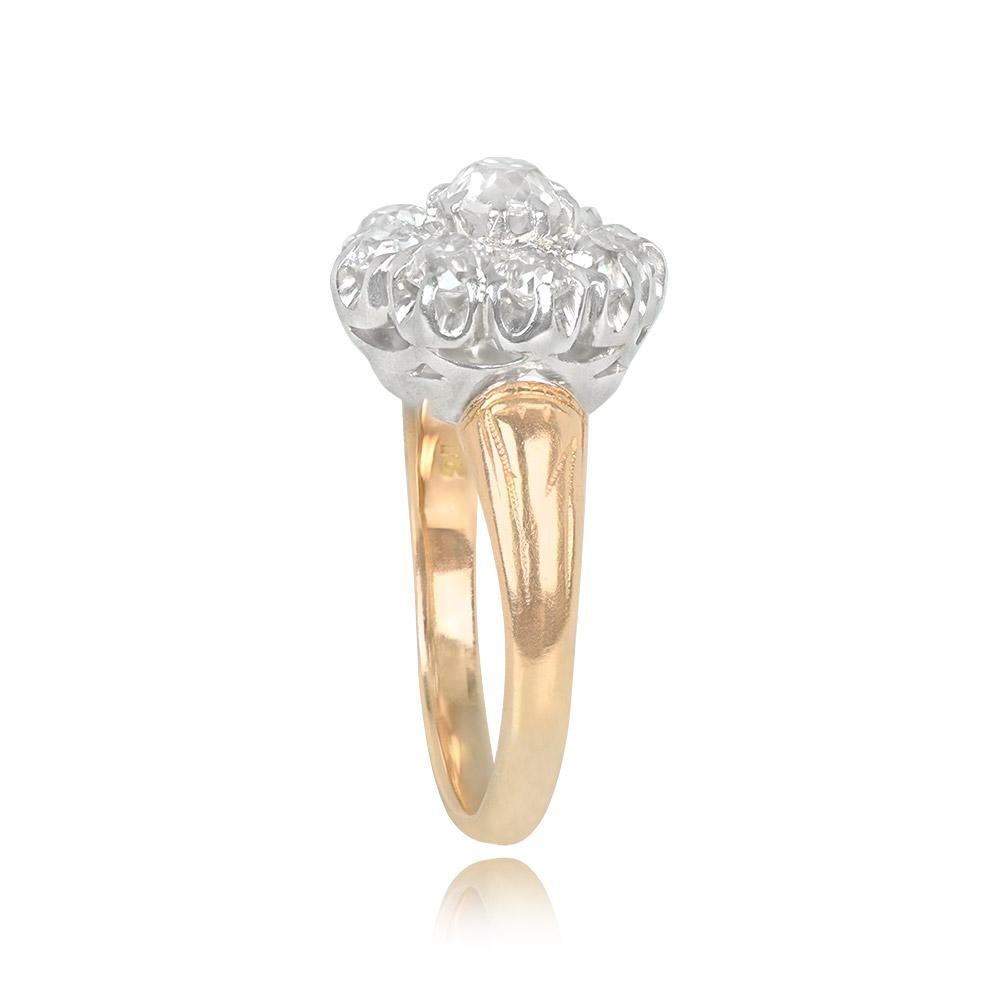 Edwardian Antique 1.10ct Old Mine Cut Diamond Cluster Ring, VS1 Clarity, 14k Yellow Gold For Sale