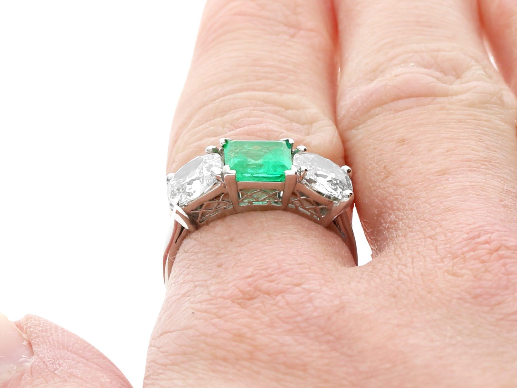 Women's or Men's Antique 1.11 Carat Colombian Emerald and 1.33 Carat Diamond Trilogy Ring  For Sale