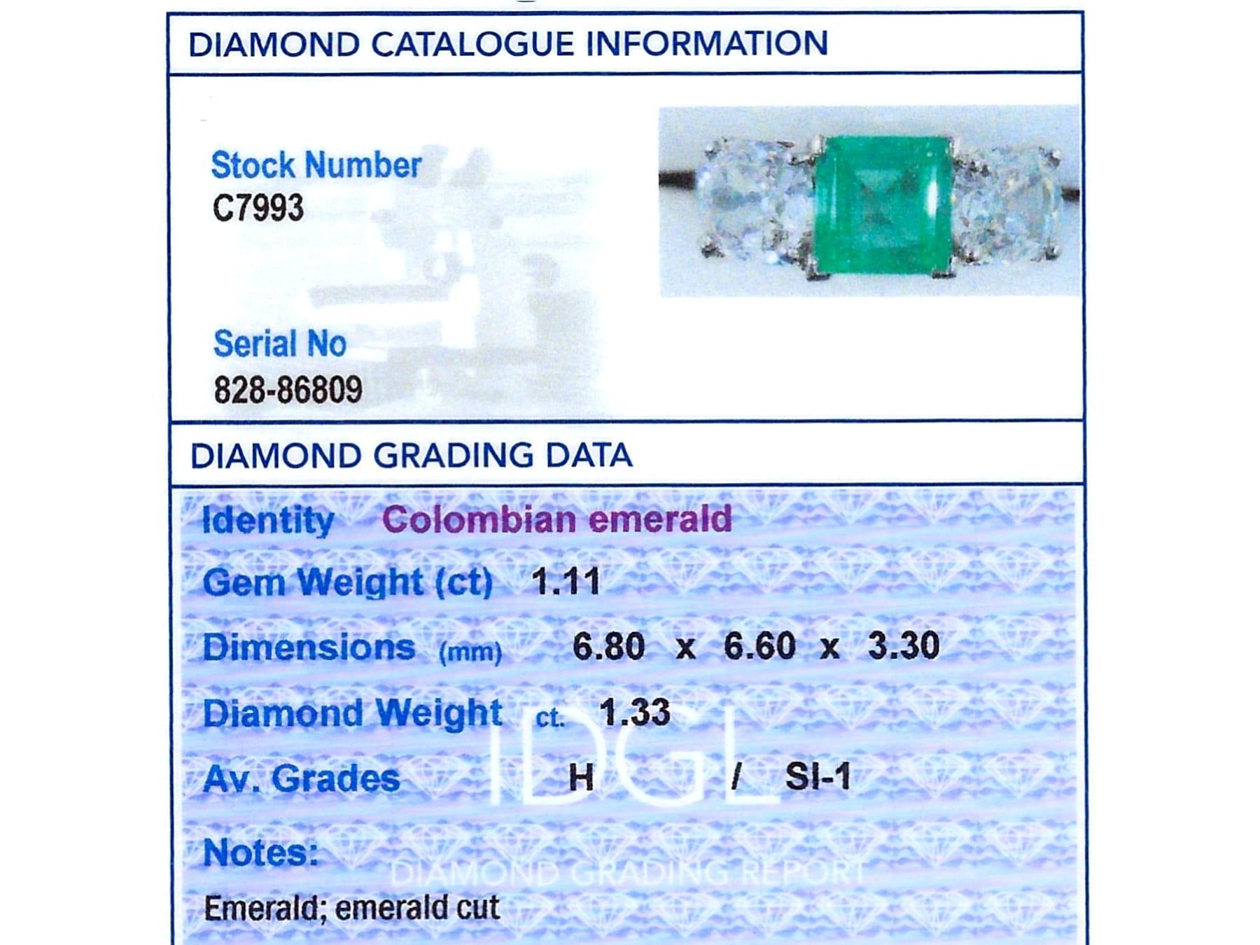 Antique 1.11 Carat Colombian Emerald and 1.33 Carat Diamond Trilogy Ring  For Sale 1