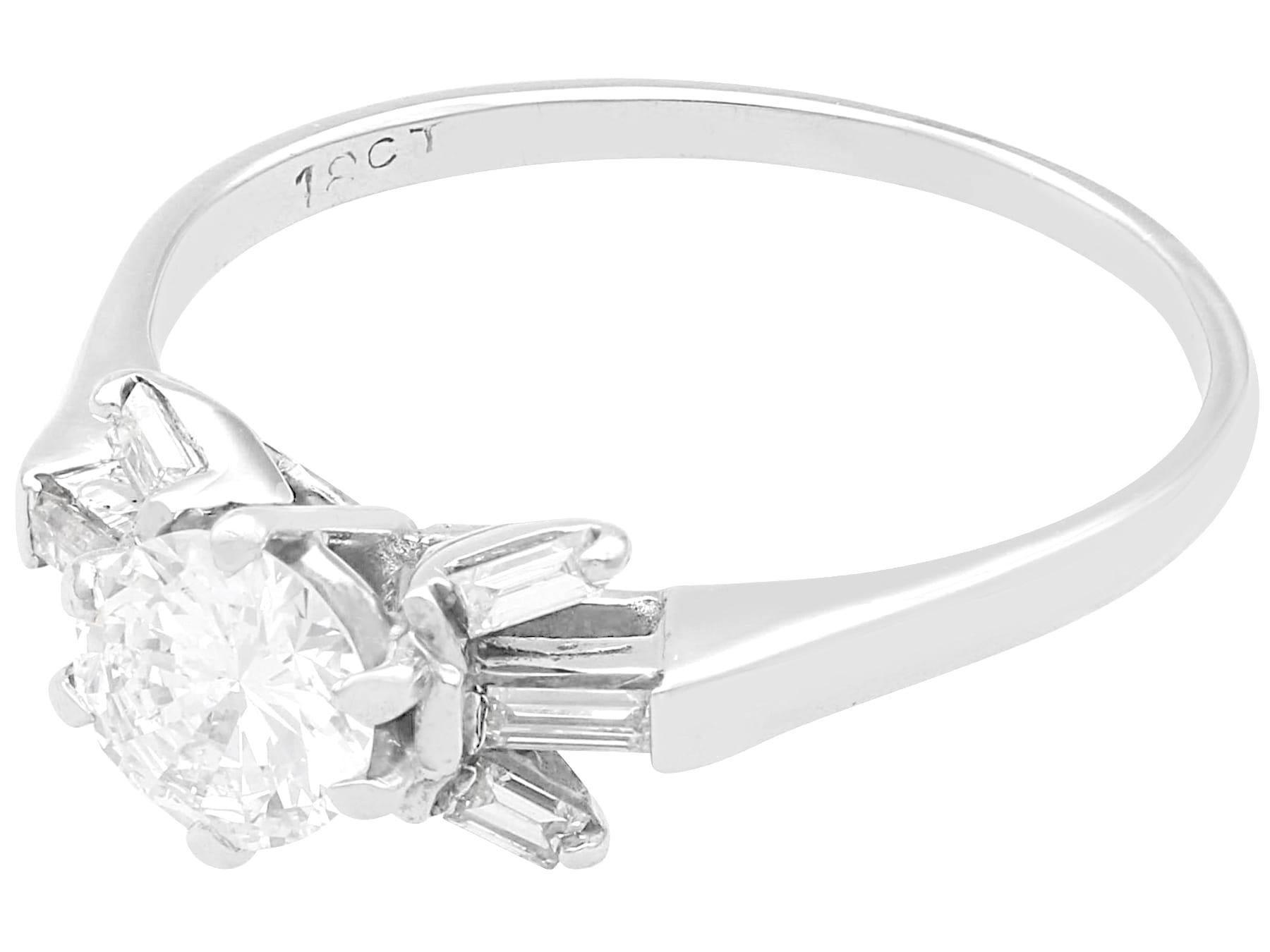 Round Cut Antique 1.11Ct Diamond and 18k White Gold Solitaire Ring Circa 1935 For Sale