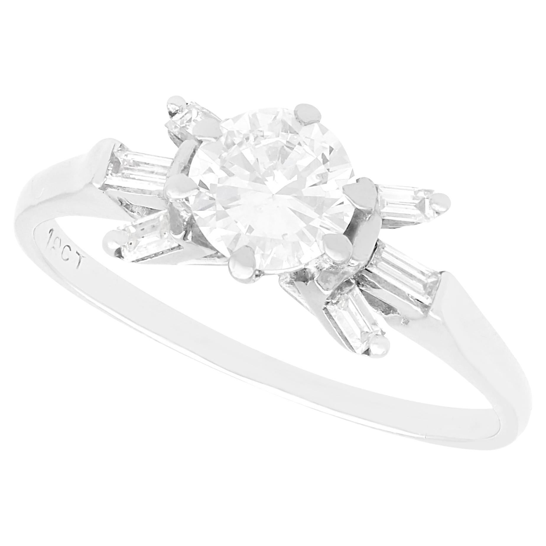 Antique 1.11Ct Diamond and 18k White Gold Solitaire Ring Circa 1935 For Sale