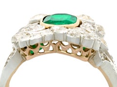 Antique 1.12 Carat Emerald 1.23 Carat Diamond Yellow Gold Cocktail Ring