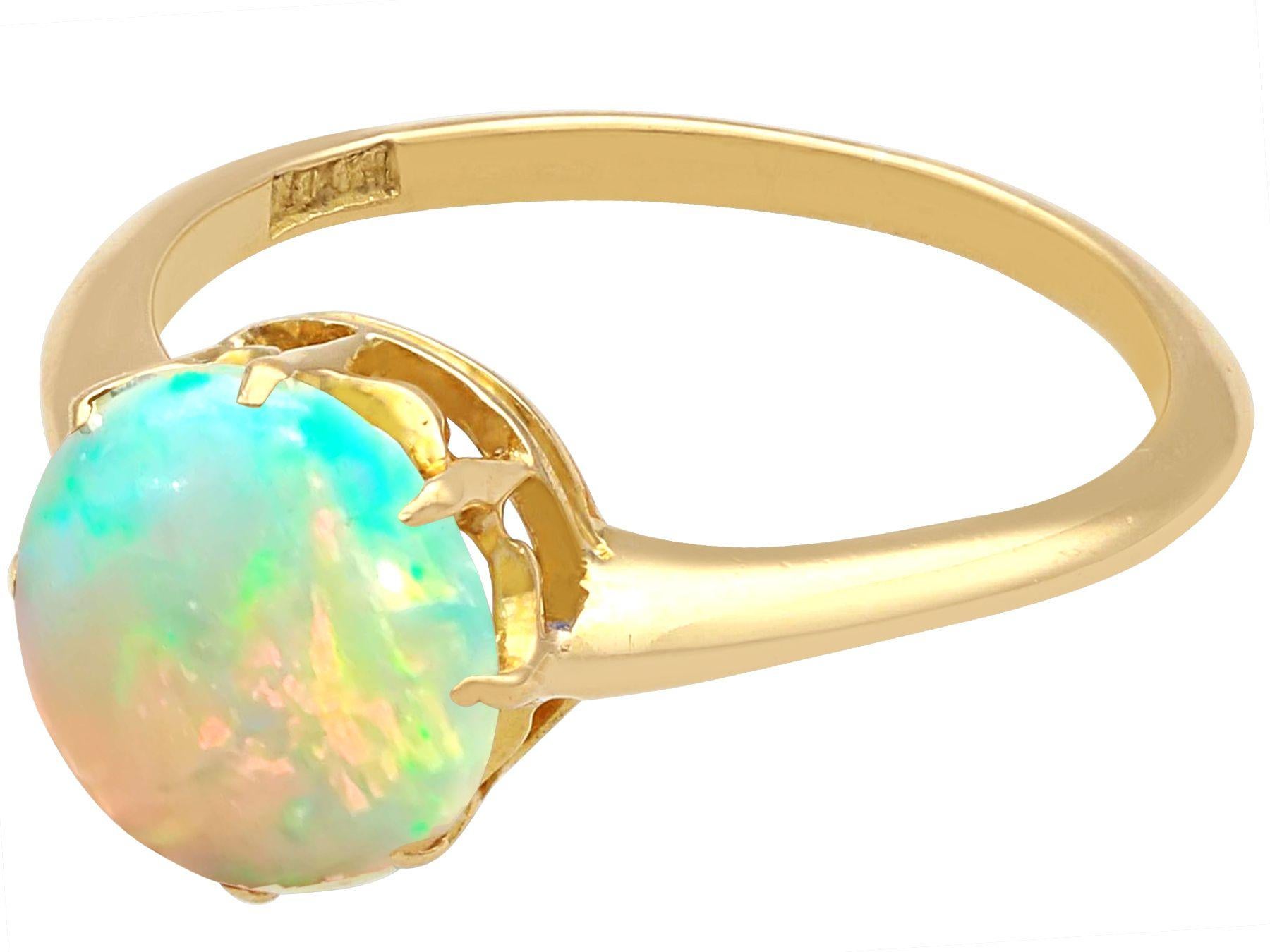 Cabochon Antique 1.12 Carat Opal and Yellow Gold Solitaire Ring For Sale
