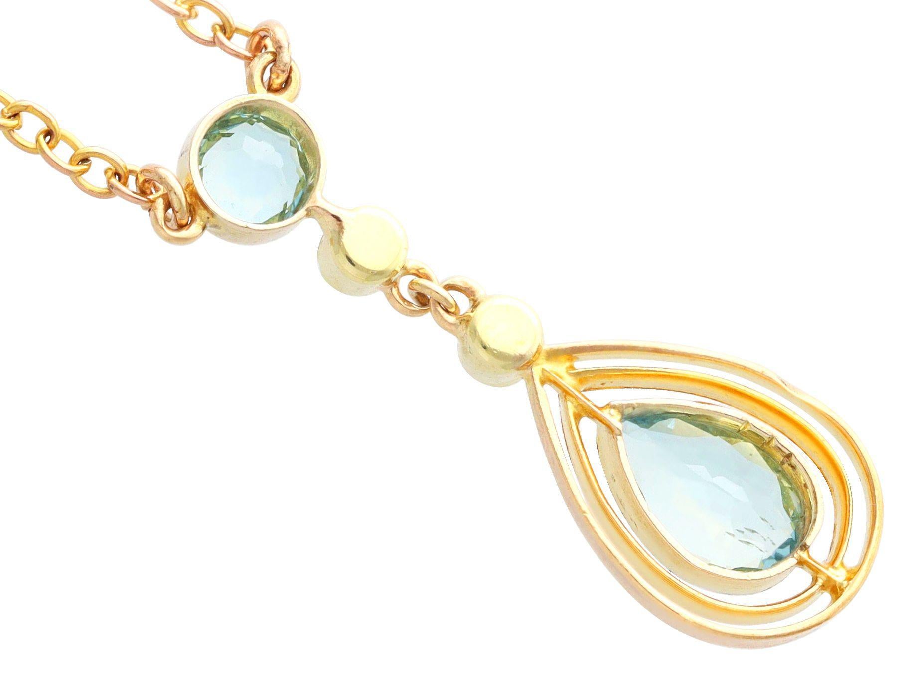 Women's or Men's Antique 1.13 Carat Aquamarine and Seed Pearl Necklace in Yellow Gold