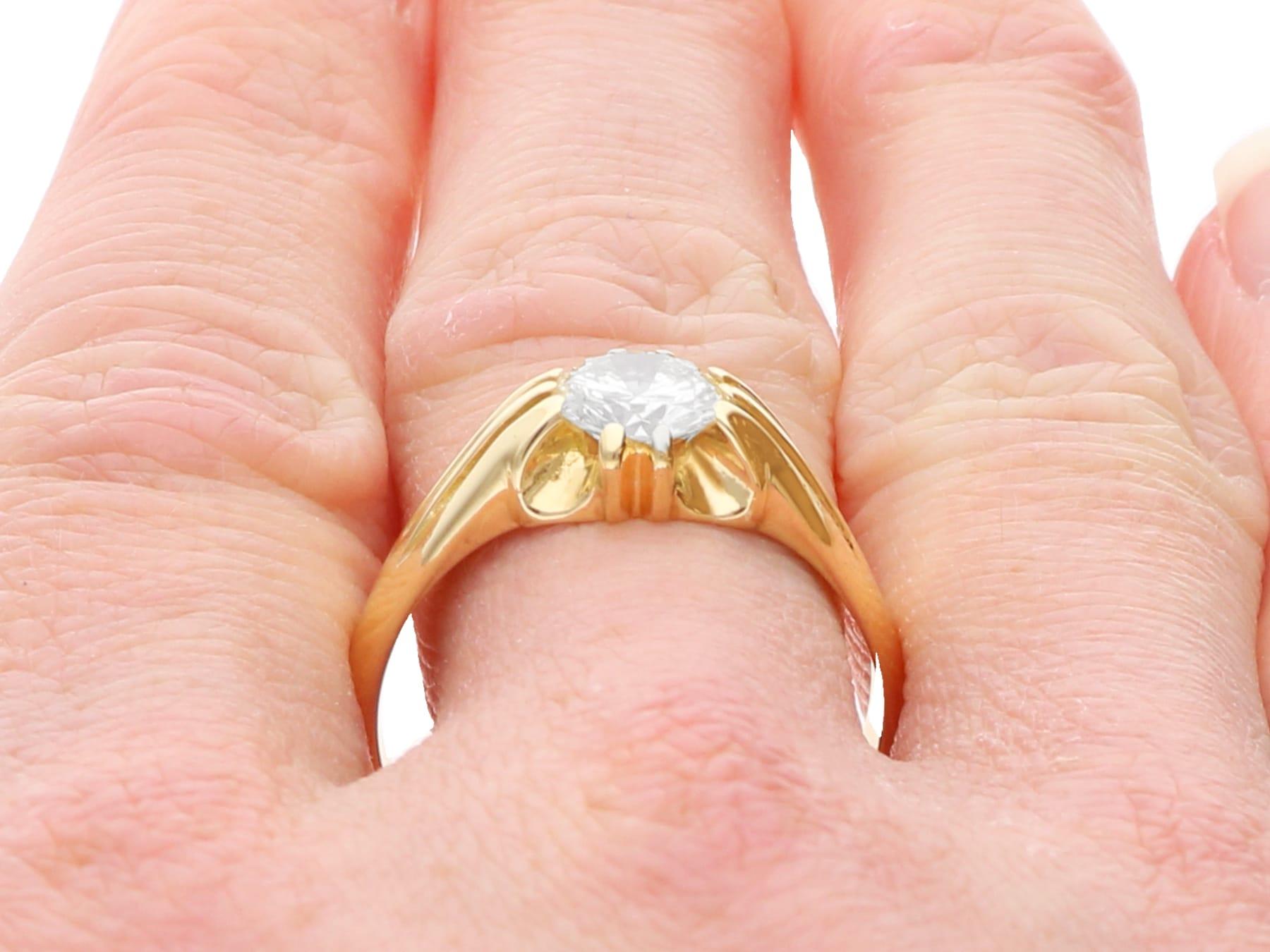 Bague solitaire ancienne en or jaune 18 carats et diamants de 1,13 carat, c. 1930 en vente 6