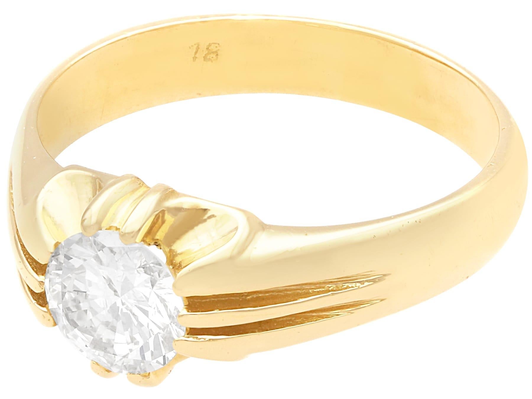 Bague solitaire ancienne en or jaune 18 carats et diamants de 1,13 carat, c. 1930 en vente 1