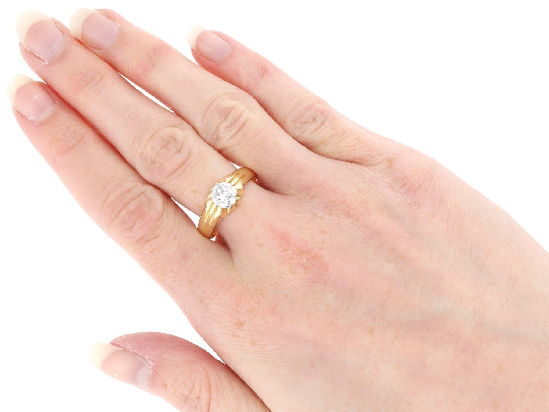 Bague solitaire ancienne en or jaune 18 carats et diamants de 1,13 carat, c. 1930 en vente 4