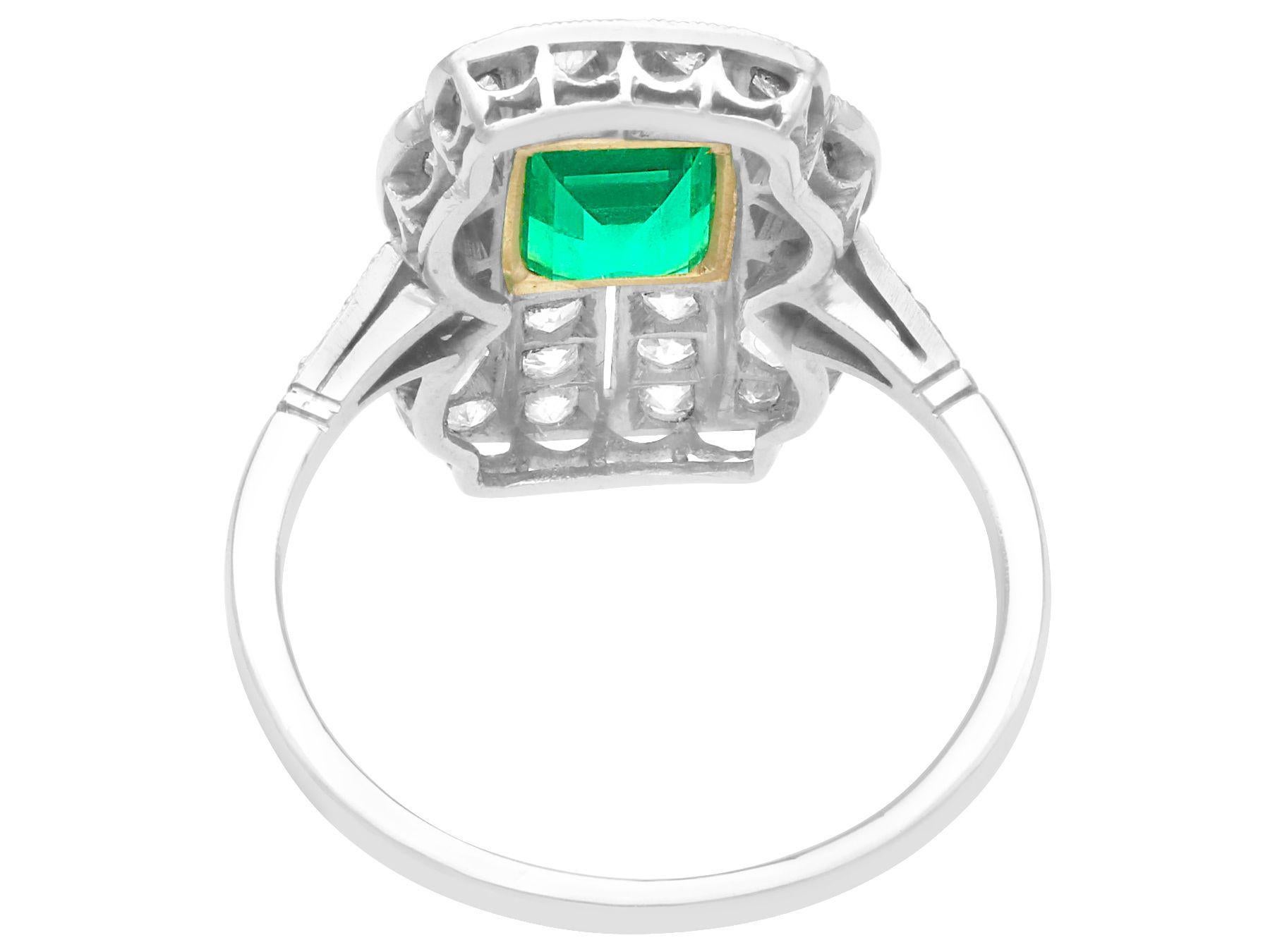 Emerald Cut 1.13 Carat Emerald and 1.11 Carat Diamond Platinum Cocktail Ring For Sale