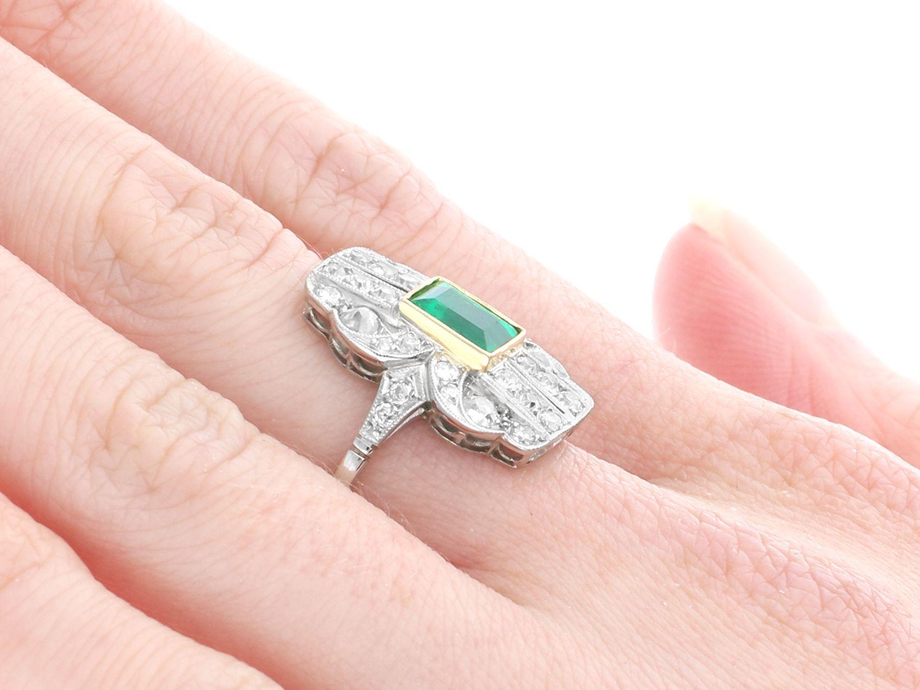 1.13 Carat Emerald and 1.11 Carat Diamond Platinum Cocktail Ring For Sale 1