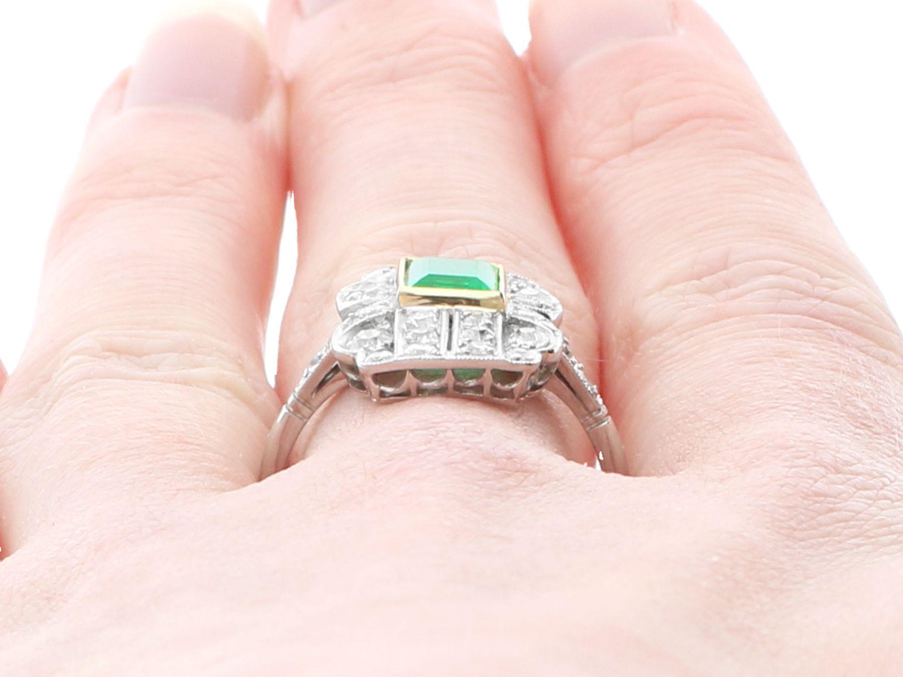 1.13 Carat Emerald and 1.11 Carat Diamond Platinum Cocktail Ring For Sale 2