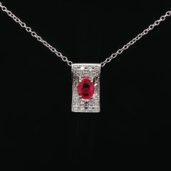 Antike 1,13ct birmanische Rubin-Diamant-Halo-Anhänger-Halskette