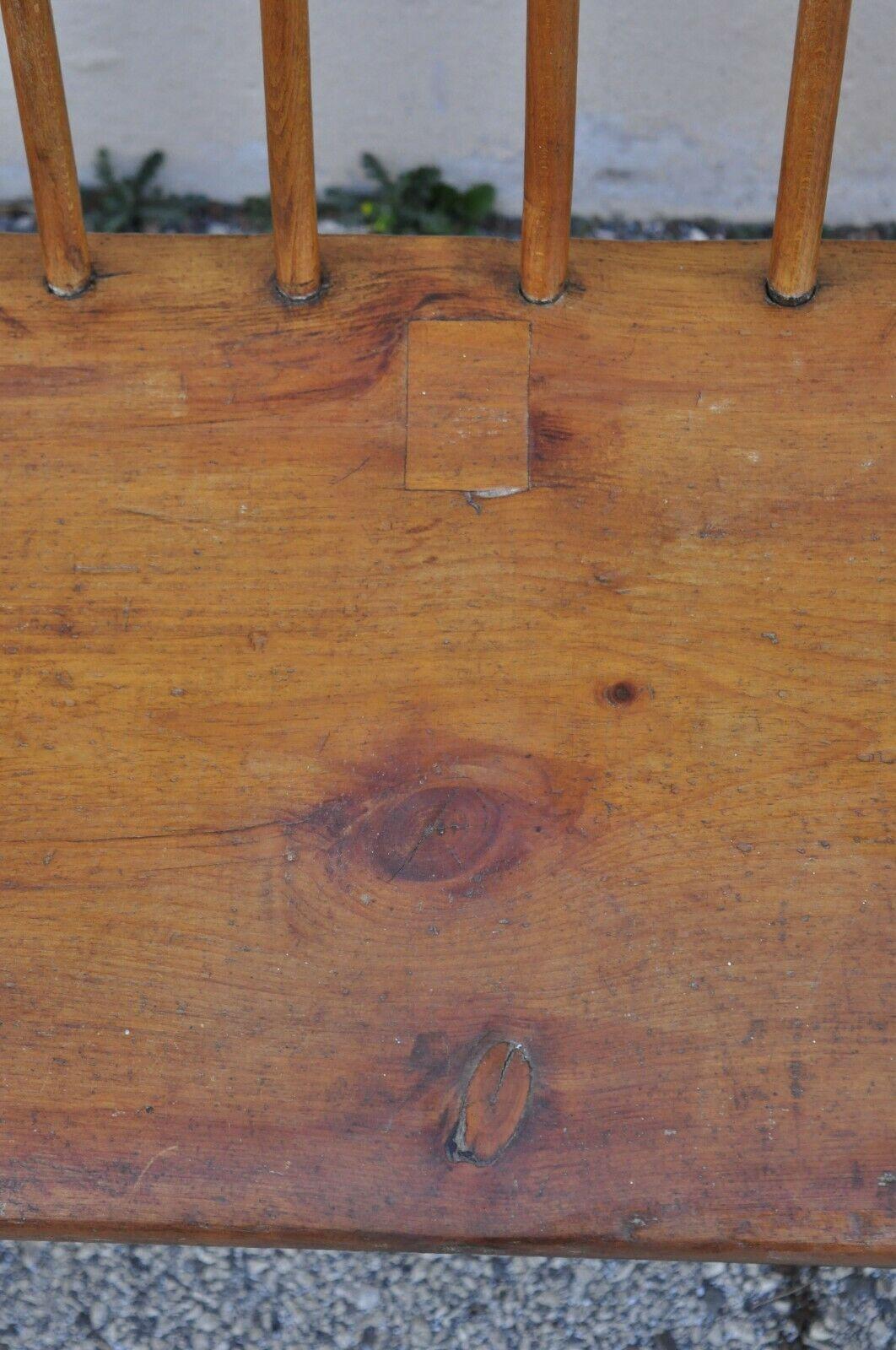 American Colonial Antique Spindle Back Pine Wood Deacons Windsor Farm Bench