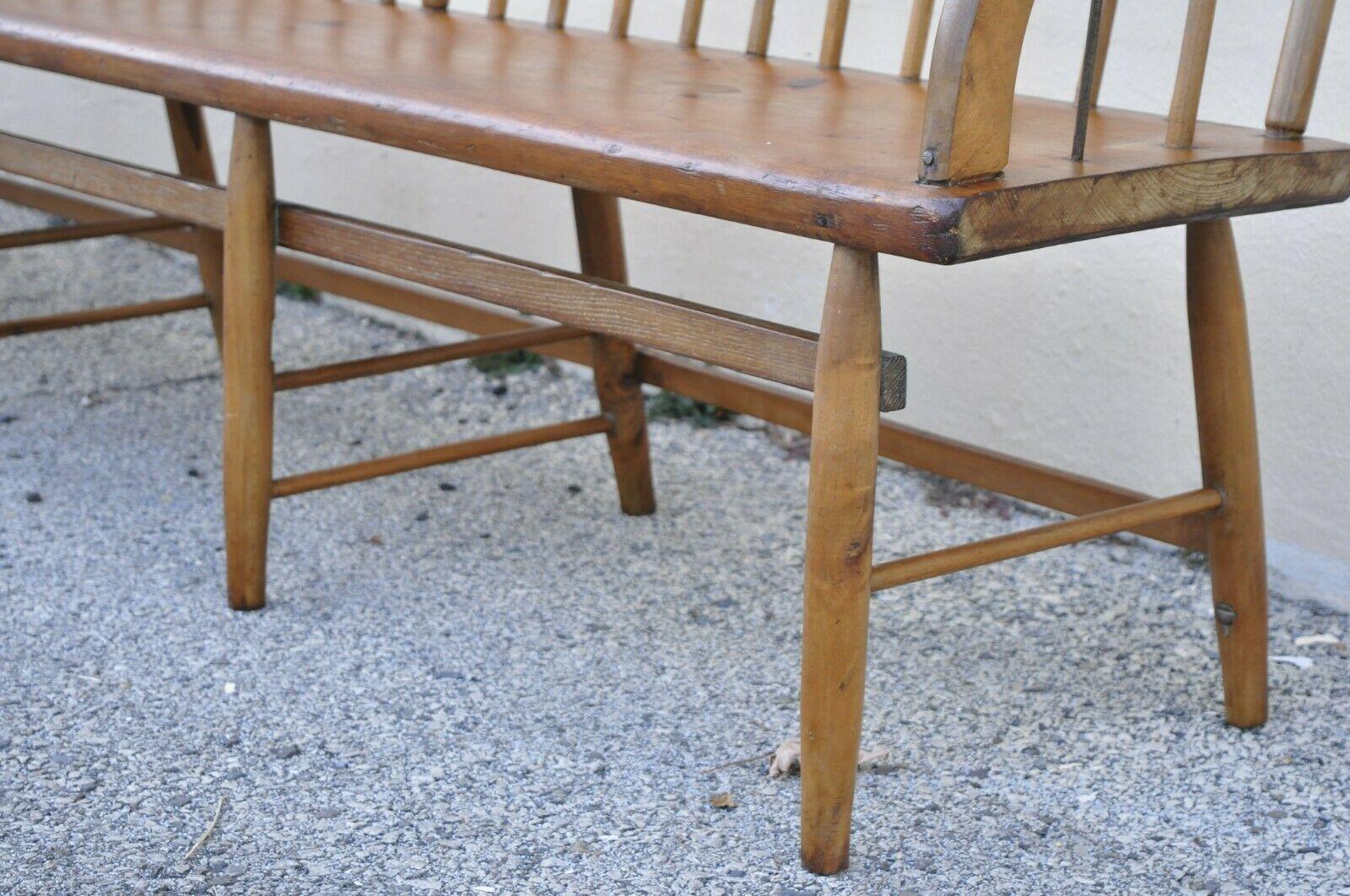 19th Century Antique Spindle Back Pine Wood Deacons Windsor Farm Bench