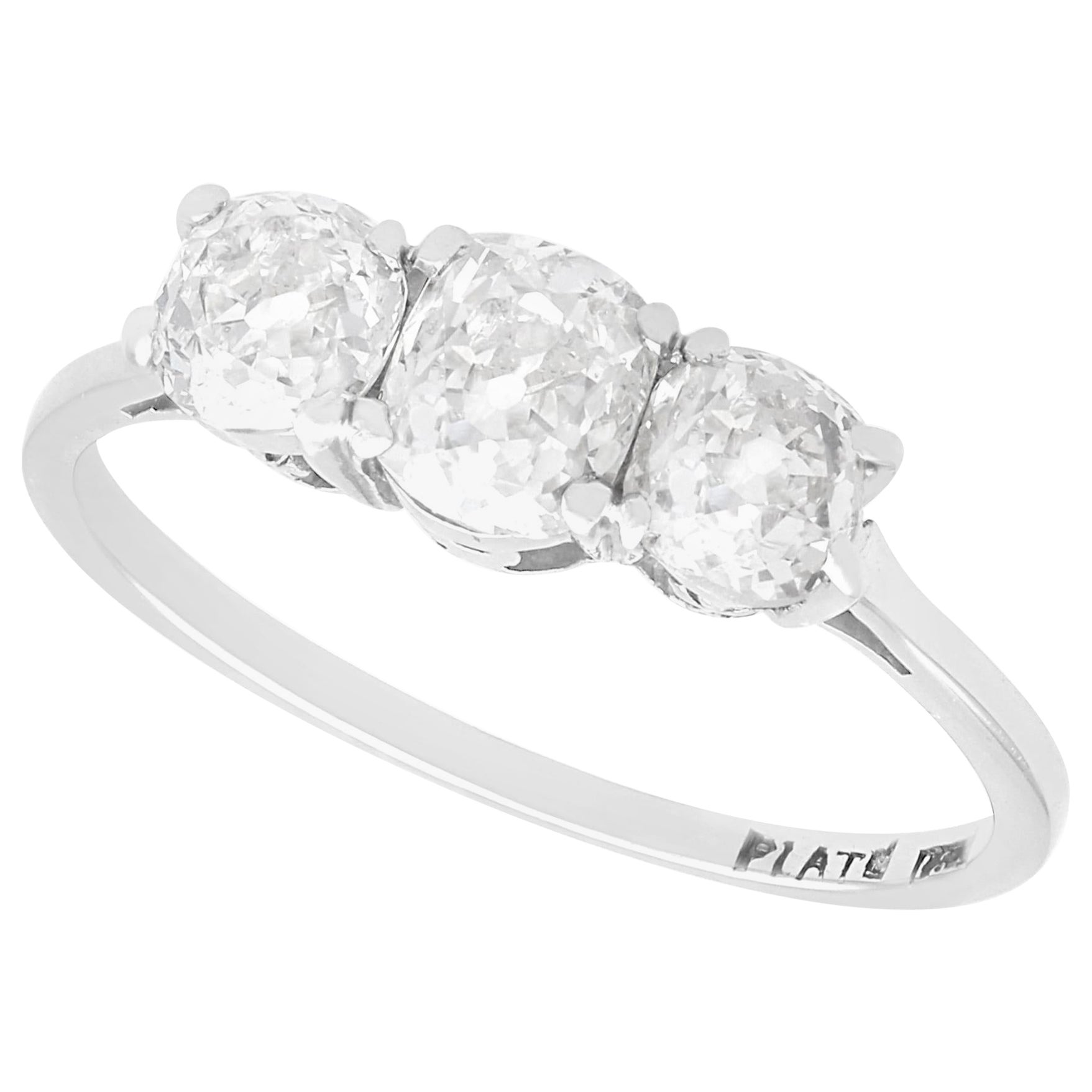 Antique 1.14Ct Diamond and 18k White Gold Trilogy Engagement Ring Circa 1920