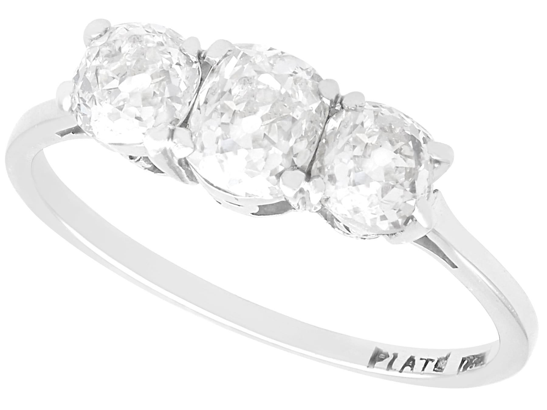 Antique 1.14Ct Diamond and 18k White Gold Trilogy Ring Circa 1920