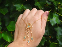 Antique 1.15 Carat Aquamarine and Seed Pearl Yellow Gold Pendant