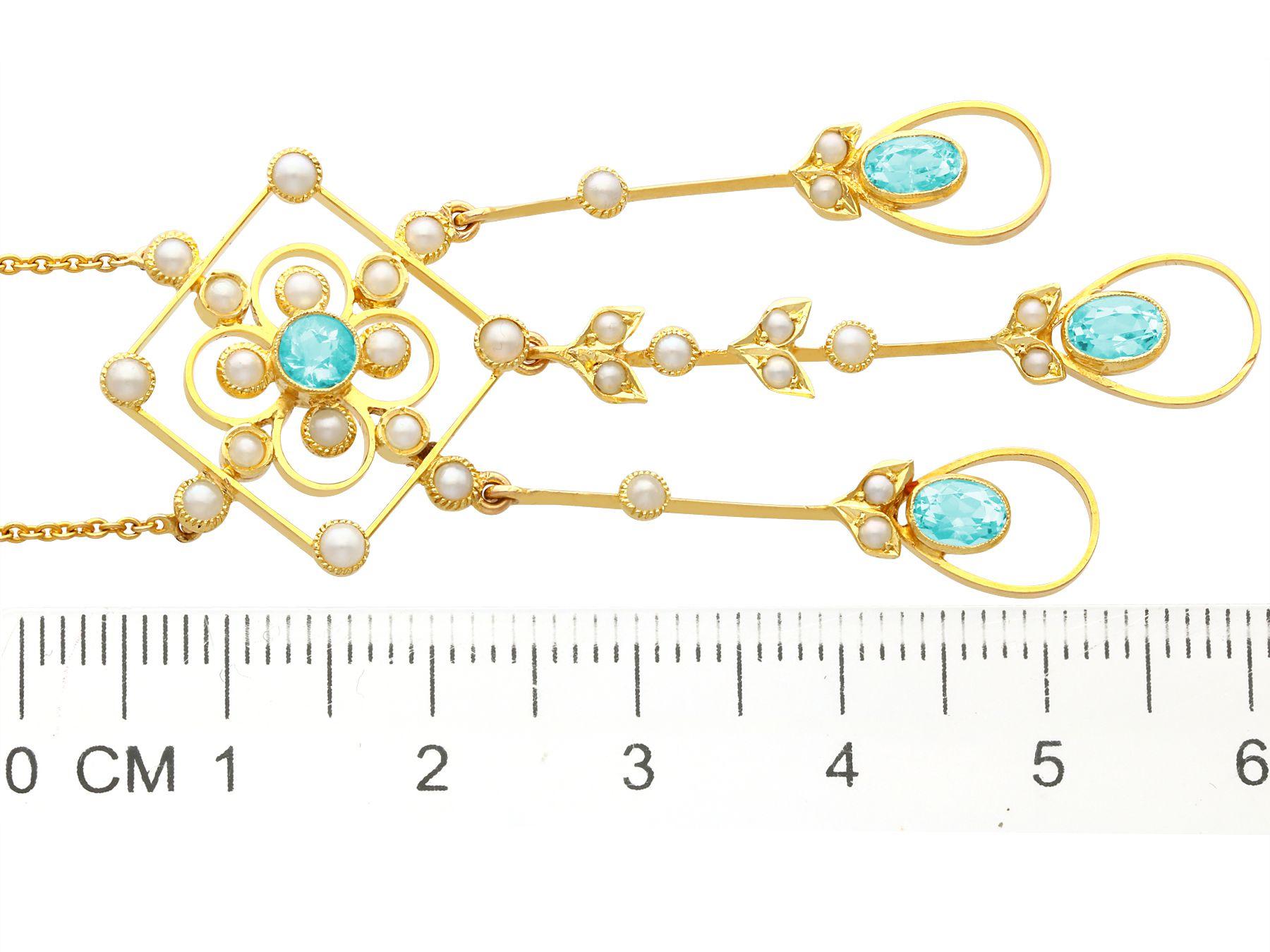 Antique 1.15 Carat Aquamarine and Seed Pearl Yellow Gold Pendant For Sale 4