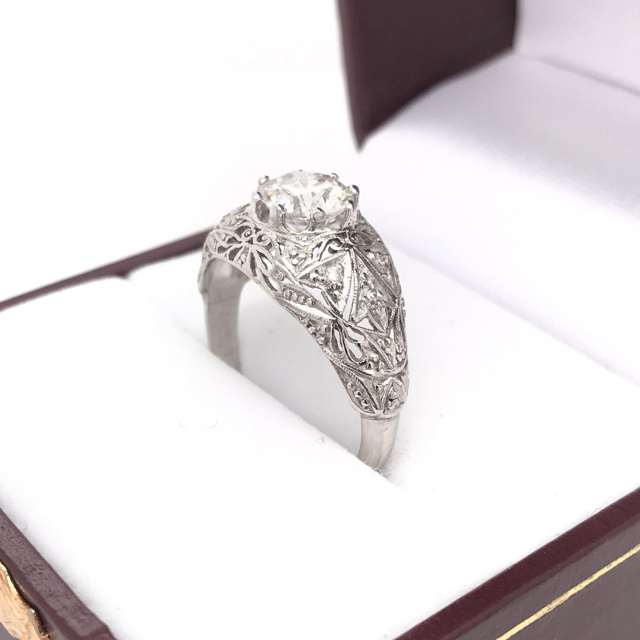 Antique 1.15 Carat Art Deco Platinum Diamond Engagement Ring 6