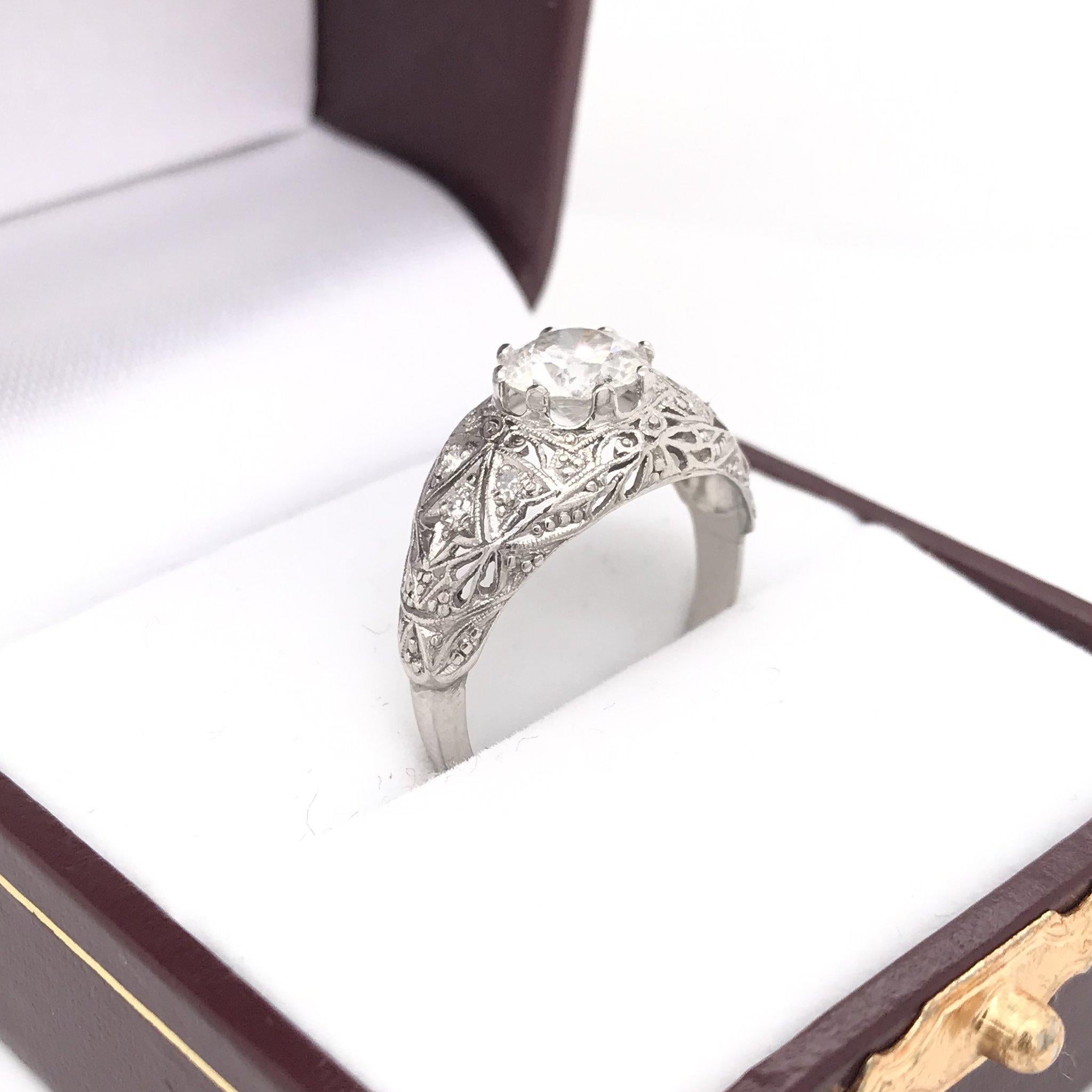 Antique 1.15 Carat Art Deco Platinum Diamond Engagement Ring 7