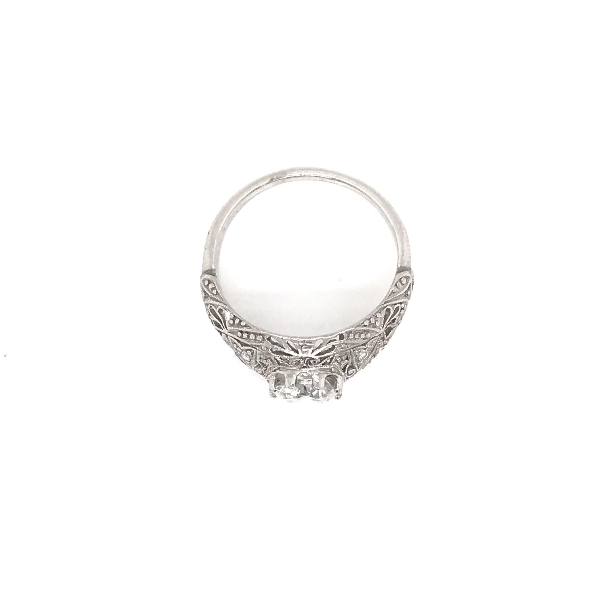 Antique 1.15 Carat Art Deco Platinum Diamond Engagement Ring 8