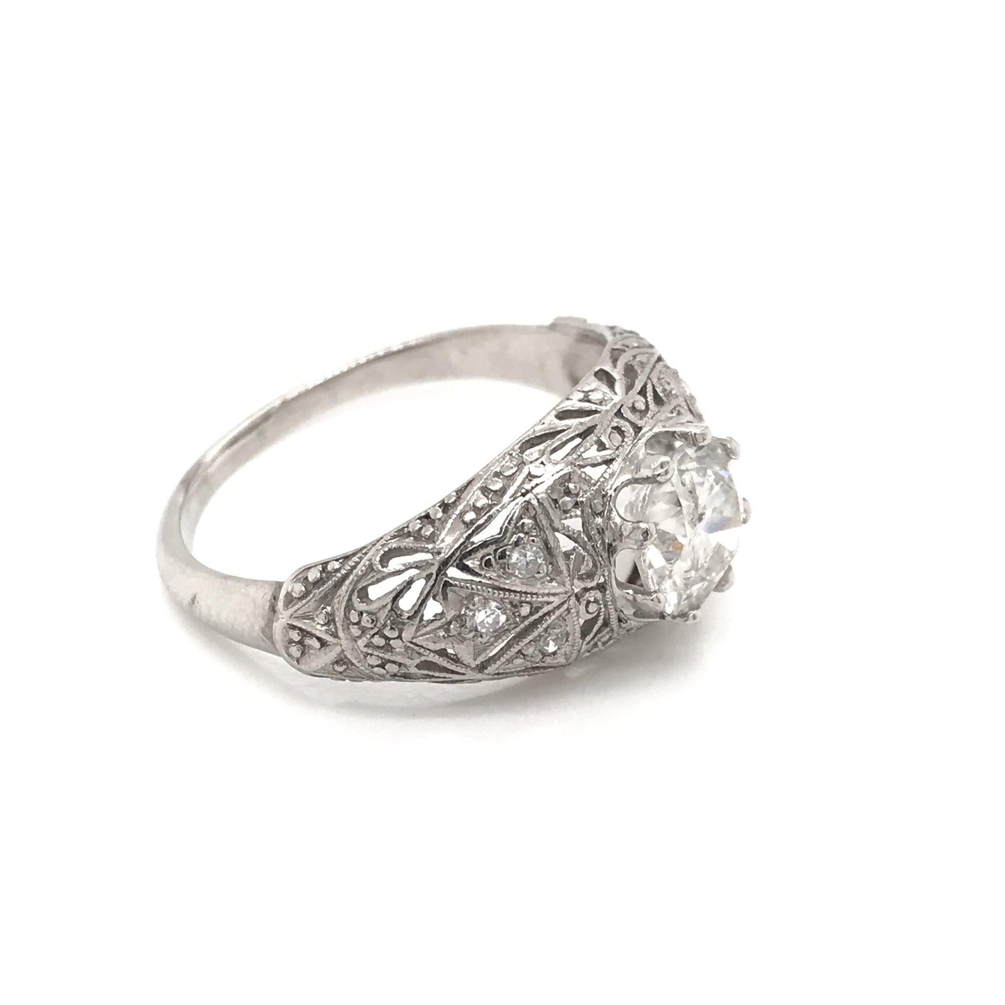 Antique 1.15 Carat Art Deco Platinum Diamond Engagement Ring 9
