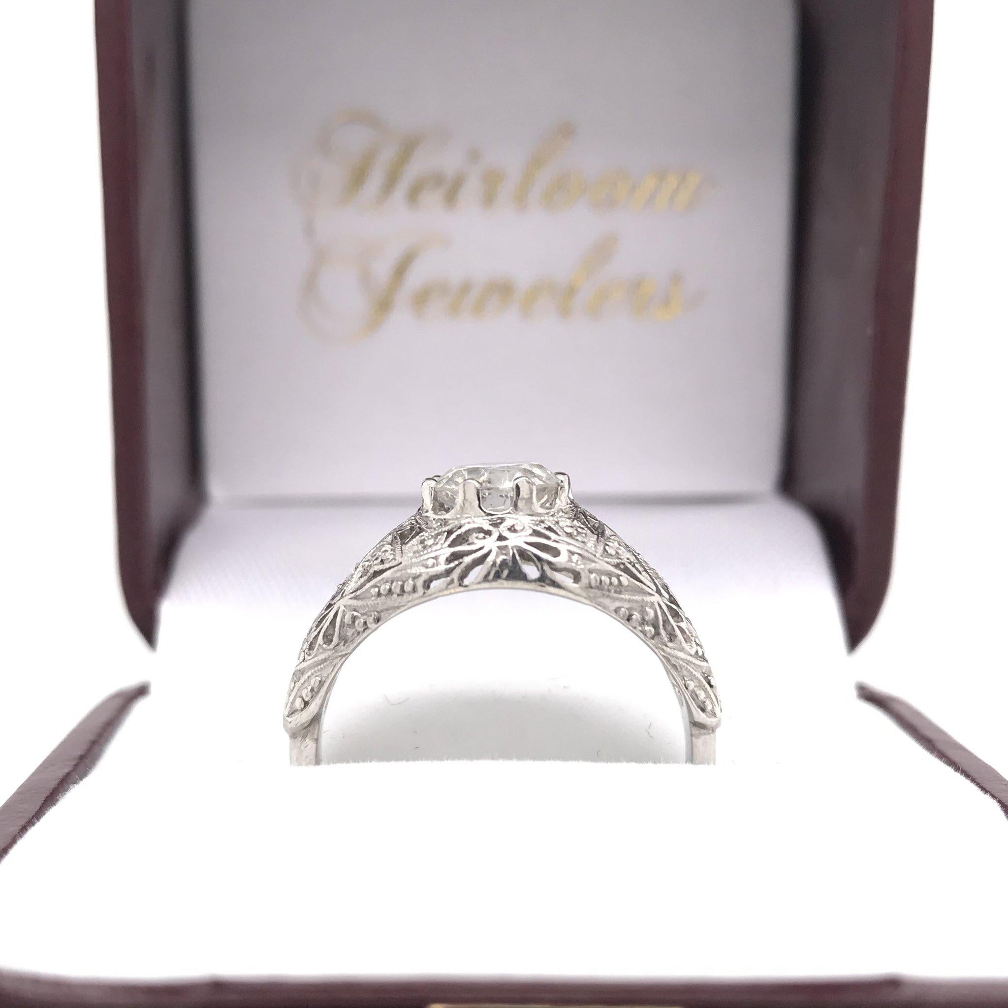 Antique 1.15 Carat Art Deco Platinum Diamond Engagement Ring 1