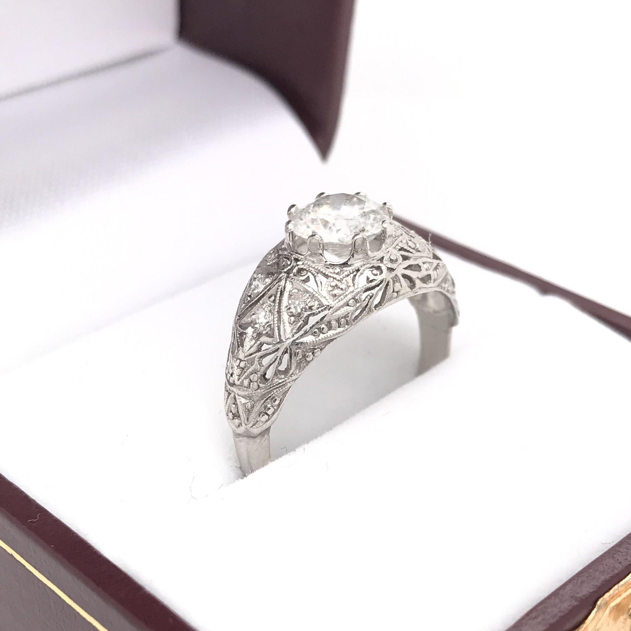 Antique 1.15 Carat Art Deco Platinum Diamond Engagement Ring 2