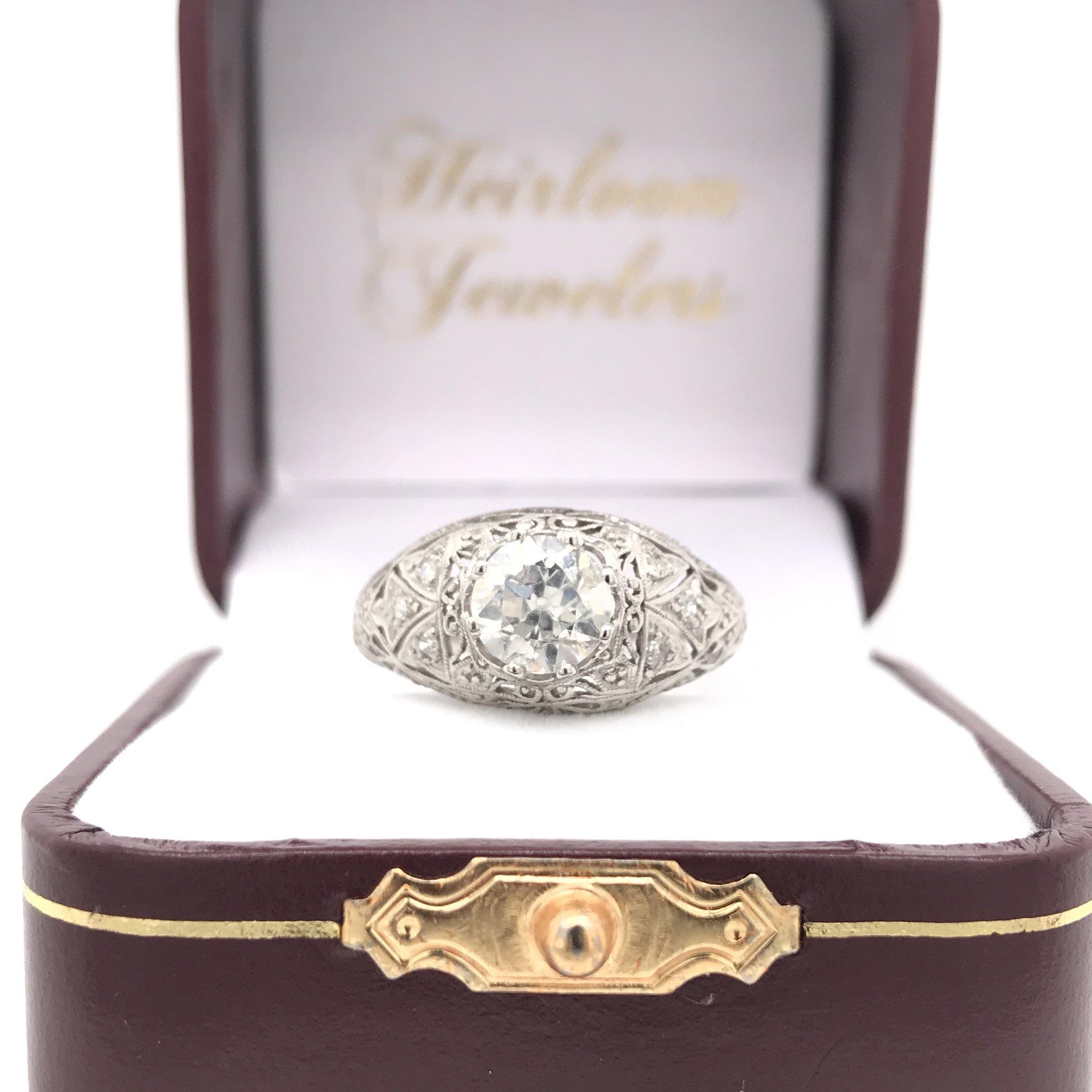 Antique 1.15 Carat Art Deco Platinum Diamond Engagement Ring 4