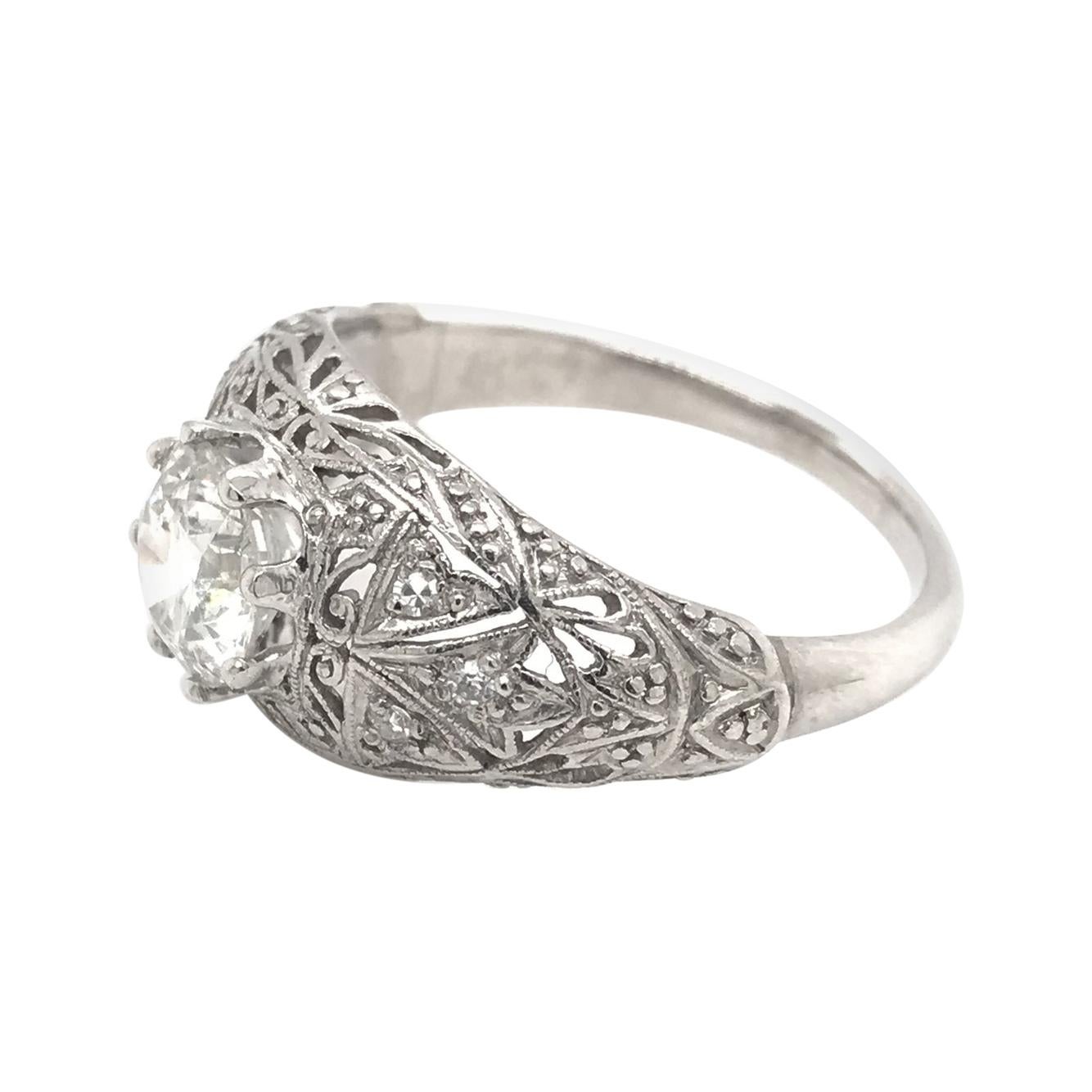Antique 1.15 Carat Art Deco Platinum Diamond Engagement Ring