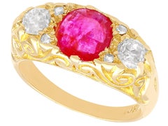 Antique 1.15 Carat Burmese Ruby and 1.36 Carat Diamond Yellow Gold Trilogy Ring