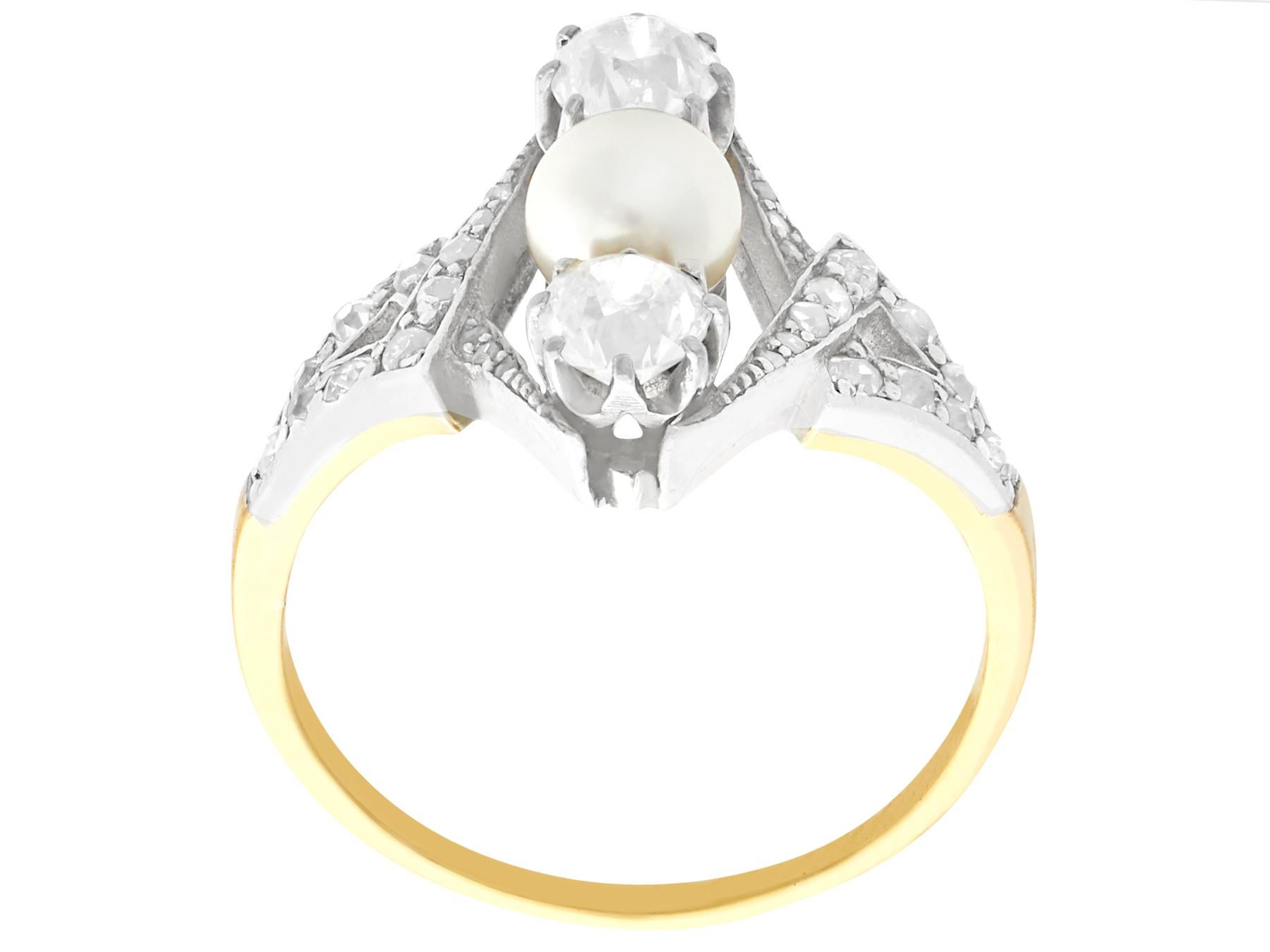 Women's Antique 1.15 Carat Diamond and Pearl Cocktail Ring in Yellow Gold For Sale