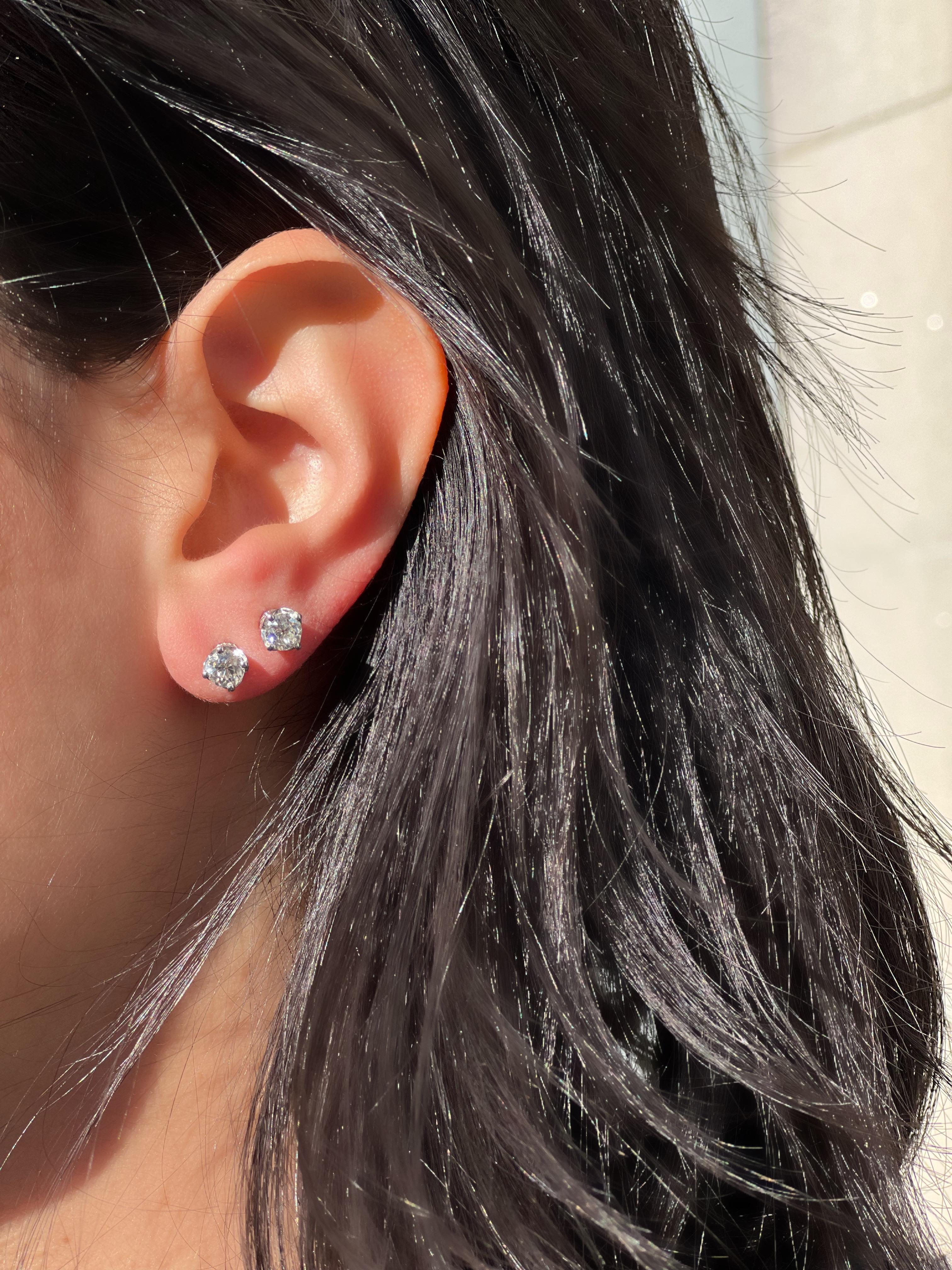 In our opinion, this is the ideal size for everyday, never ever take them off, diamond studs. Two sparkling old Euros set in a decorative antique platinum earrings. The diamond studded gallery adds the perfect amount of extra shine. A must-have for