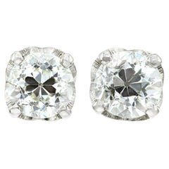 Clous d'oreilles anciens en diamants taille vieille Europe de 1,15 carat certifiés GIA