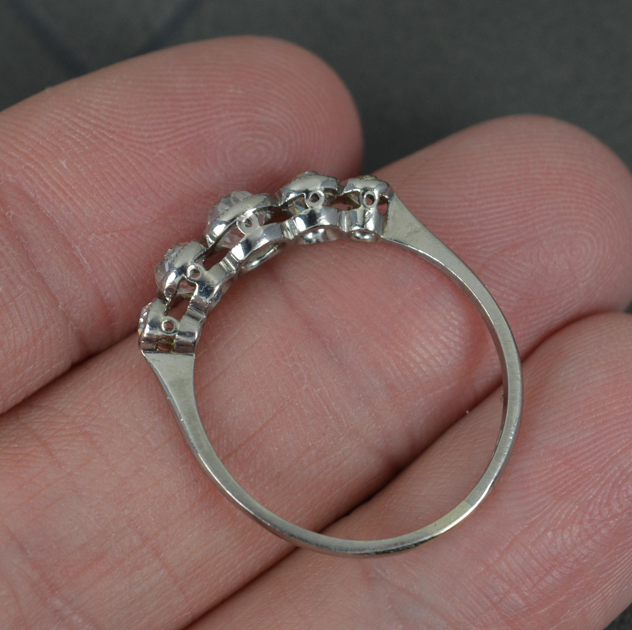 Antique 1.15ct Old Cut Diamond 18ct White Gold Bezel Five Stone Ring In Good Condition In St Helens, GB
