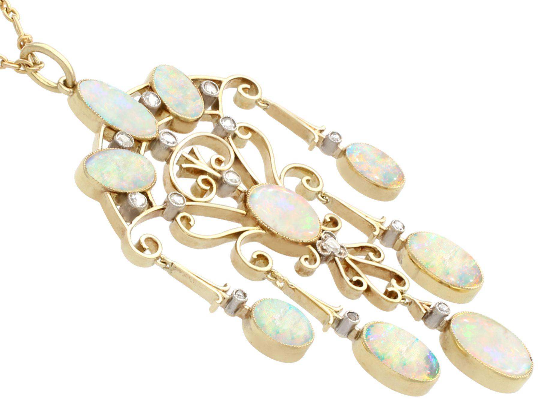 Women's or Men's Antique 11.70 Carat Cabochon Cut Opal and Diamond Yellow Gold Pendant