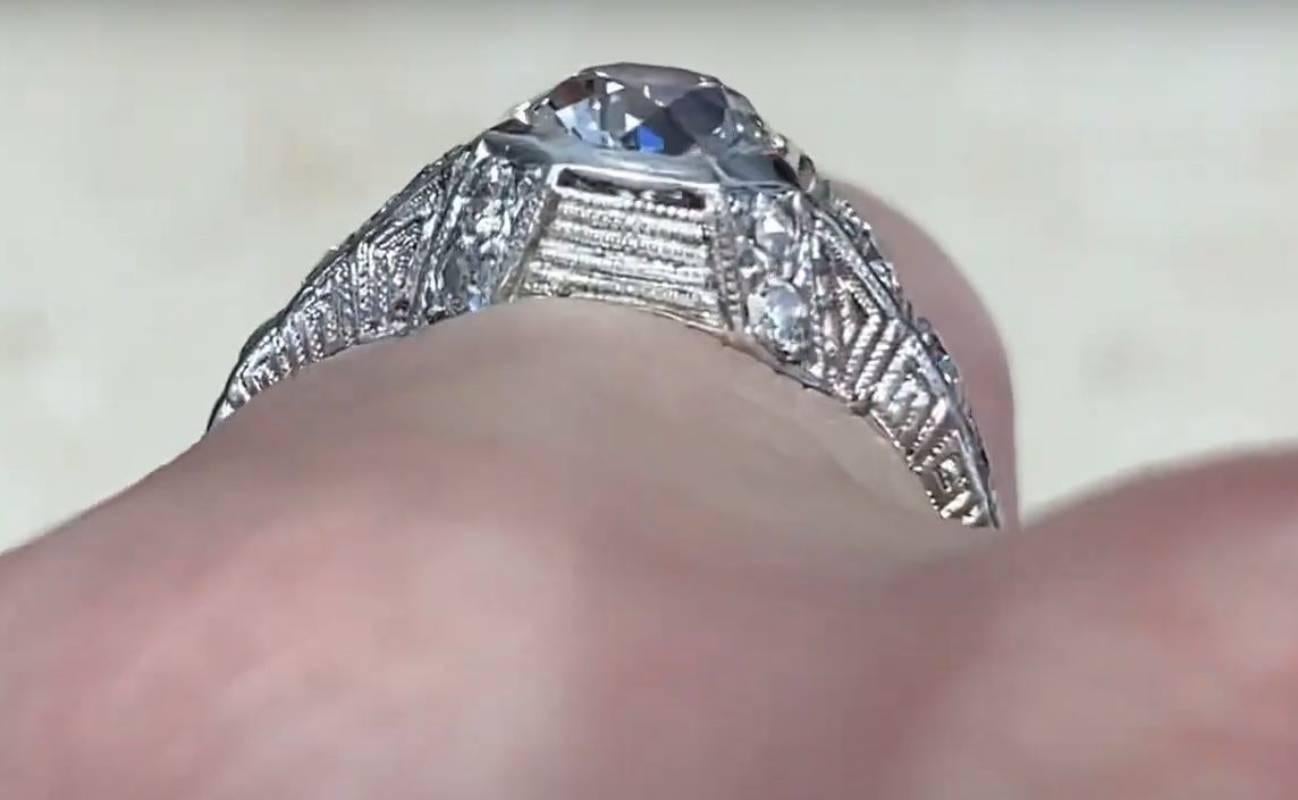 Antique 1.17ct Old European Cut Diamond Engagement Ring, VS1 Clarity, Platinum For Sale 4