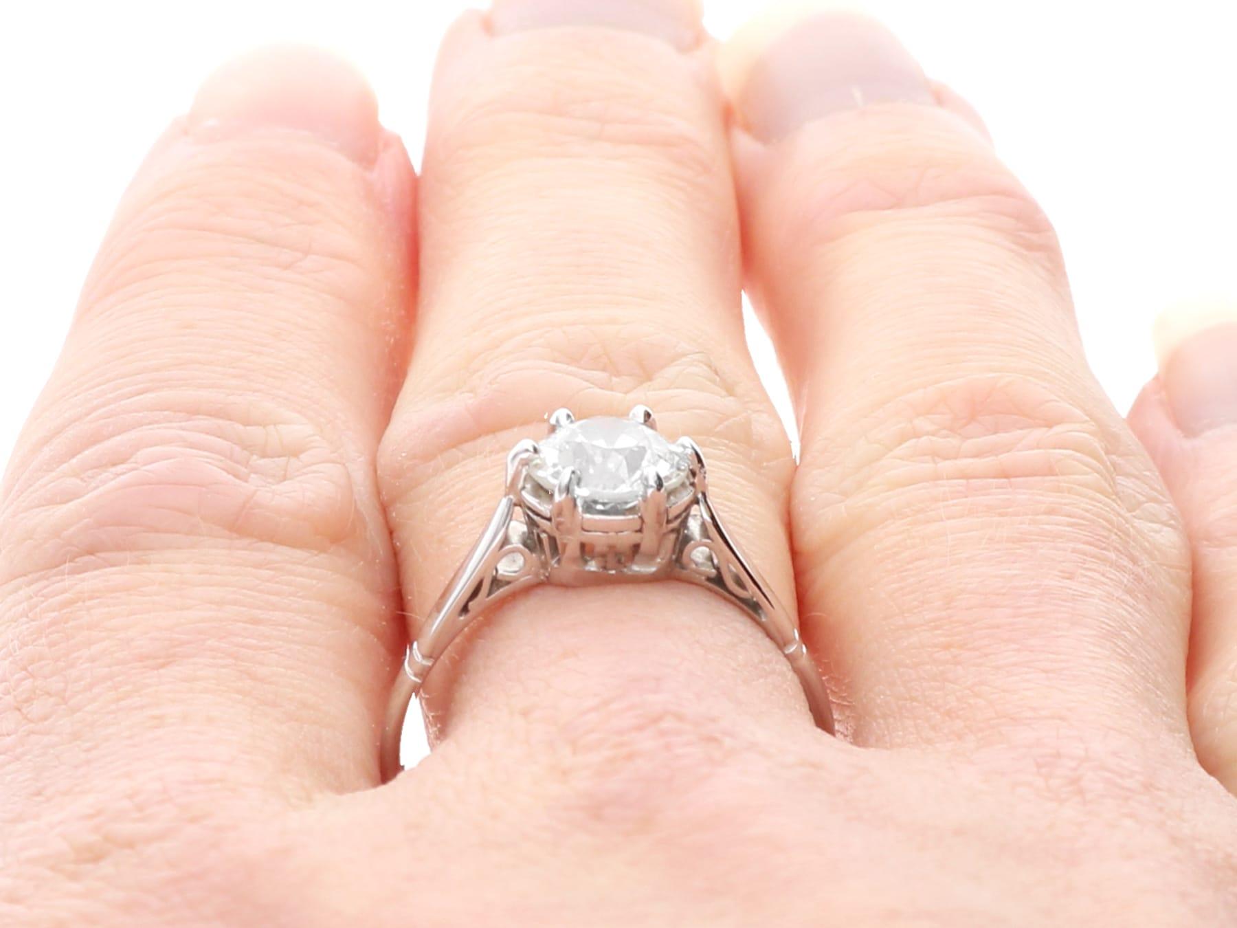 Antique 1.18 Carat Diamond 18k White Gold Solitaire Engagement Ring Circa 1910 For Sale 3