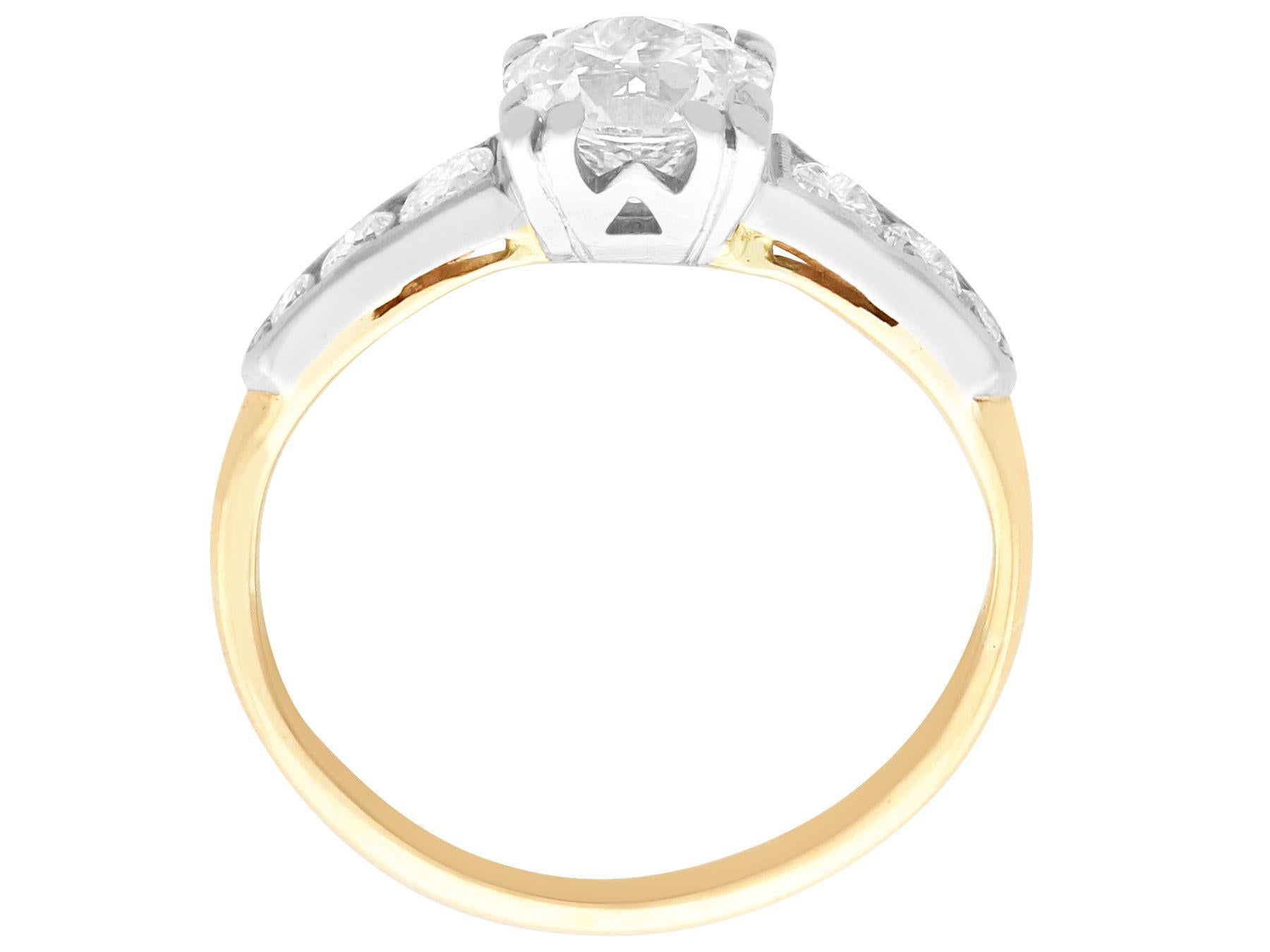 Women's or Men's Antique 1.18 Carat Diamond and Yellow Gold Solitaire Ring For Sale