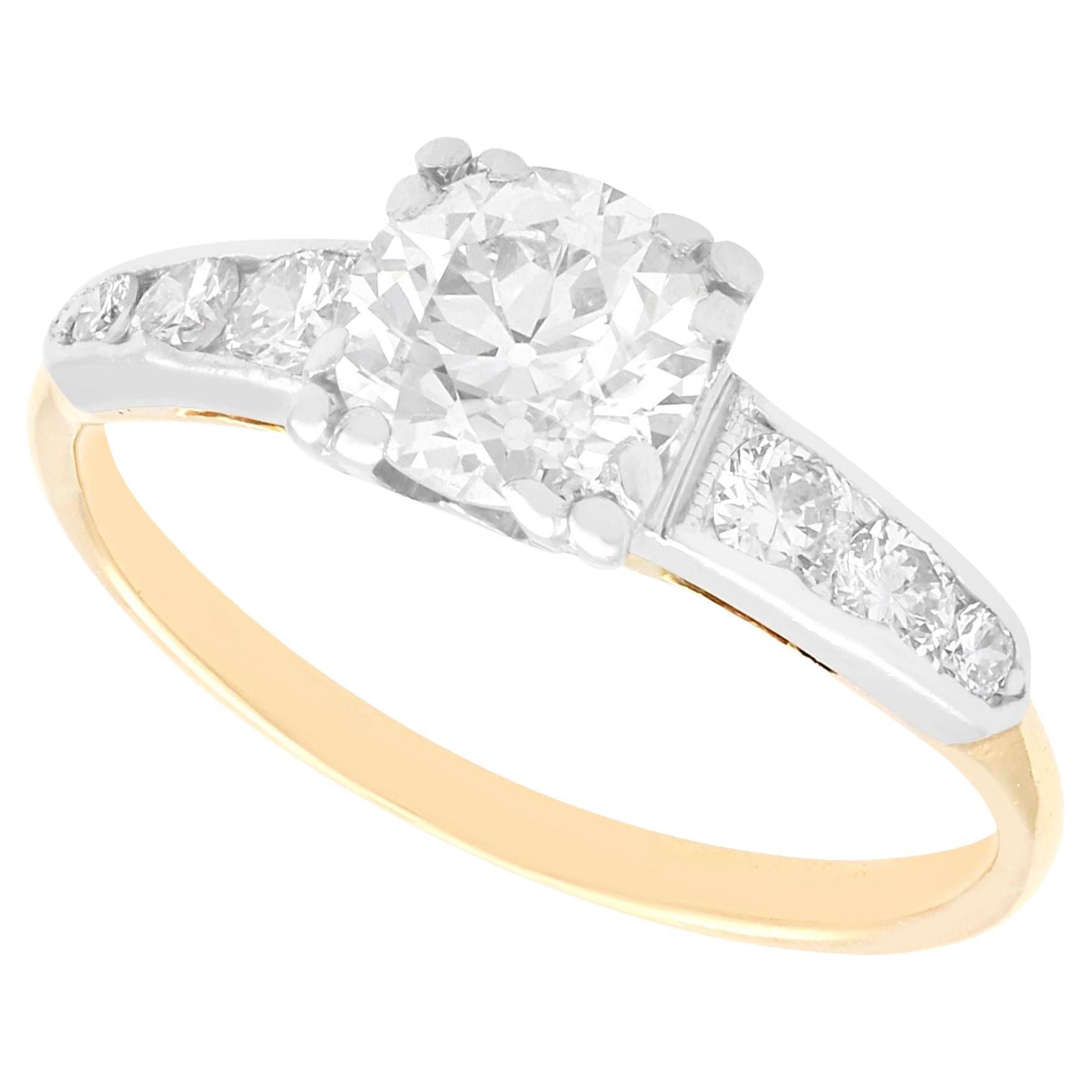 Antique 1.18 Carat Diamond and Yellow Gold Solitaire Ring For Sale