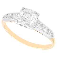 Bague solitaire ancienne en or jaune et diamants de 1,18 carat